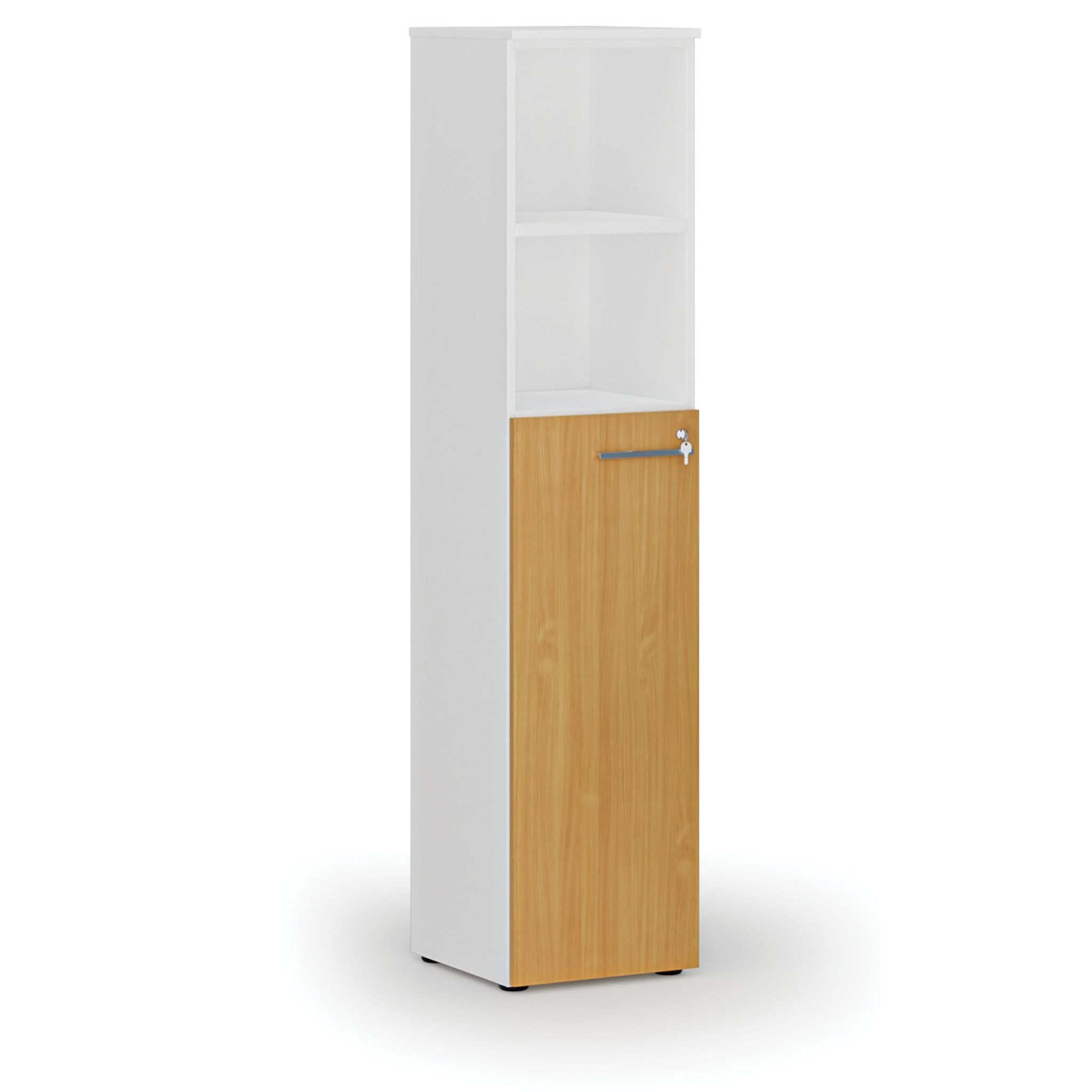Büro-Kombischrank PRIMO, Tür auf 3 Etagen, 400 x 420 x 1781 mm, Weiß/Buche