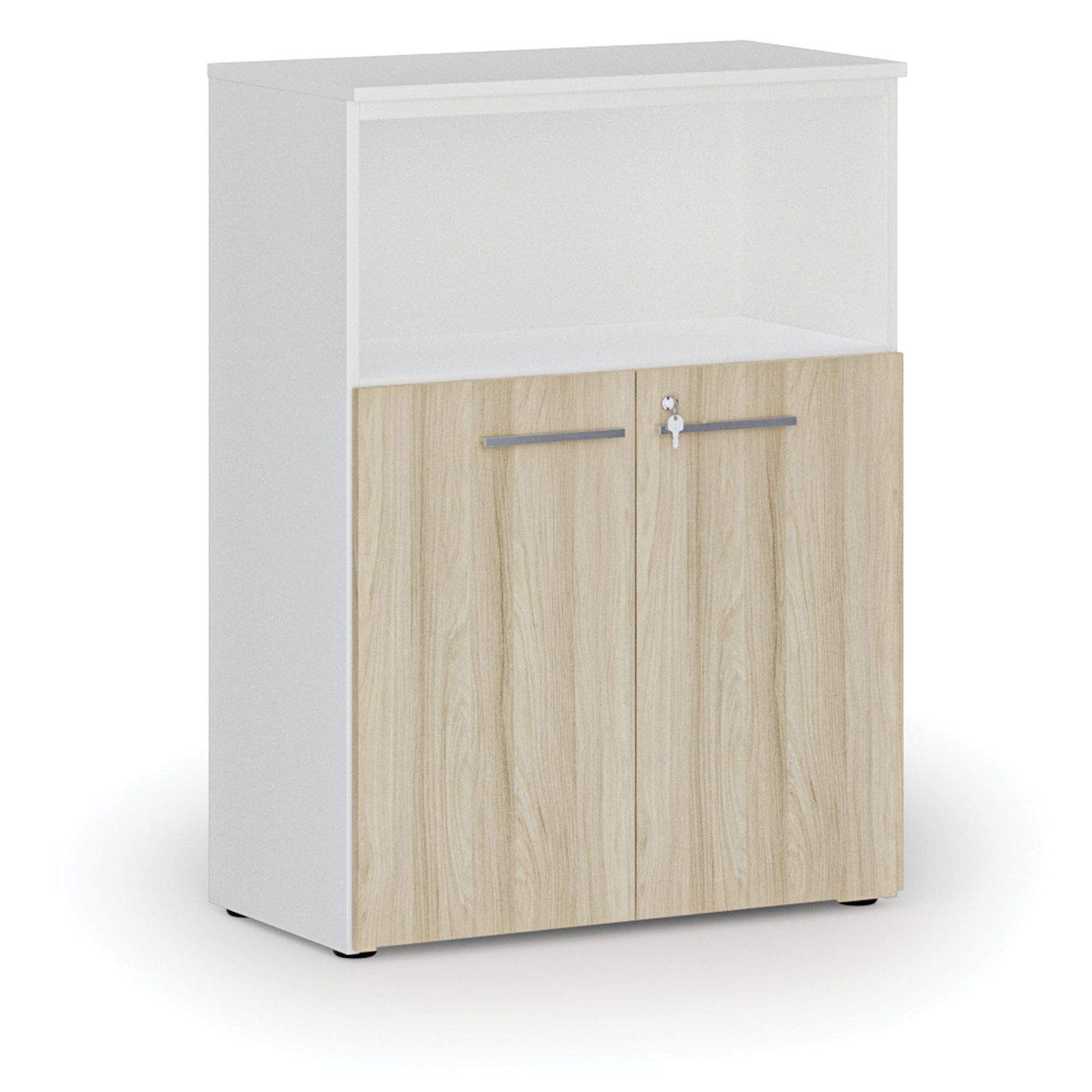 Büro-Kombischrank PRIMO WHITE, 800 x 420 x 1087 mm, weiß/natur Eiche