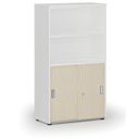 Büro-Kombischrank PRIMO WHITE, Schiebetür auf 2 Etagen, 1434 x 800 x 420 mm, Weiß/Birke