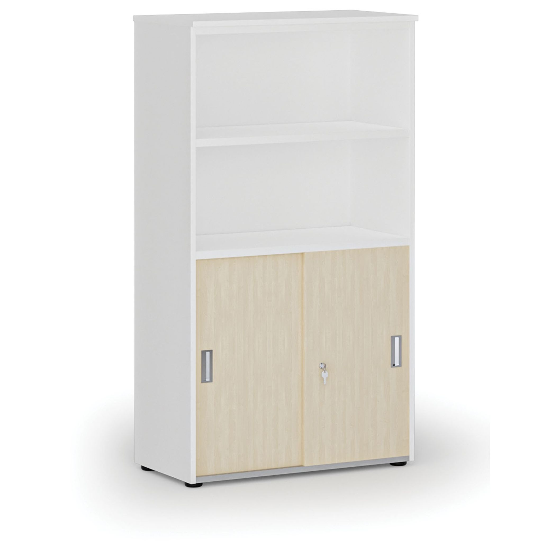 Büro-Kombischrank PRIMO WHITE, Schiebetür auf 2 Etagen, 1434 x 800 x 420 mm