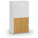Büro-Kombischrank PRIMO WHITE, Schiebetür auf 2 Etagen, 1434 x 800 x 420 mm, Weiß/Buche