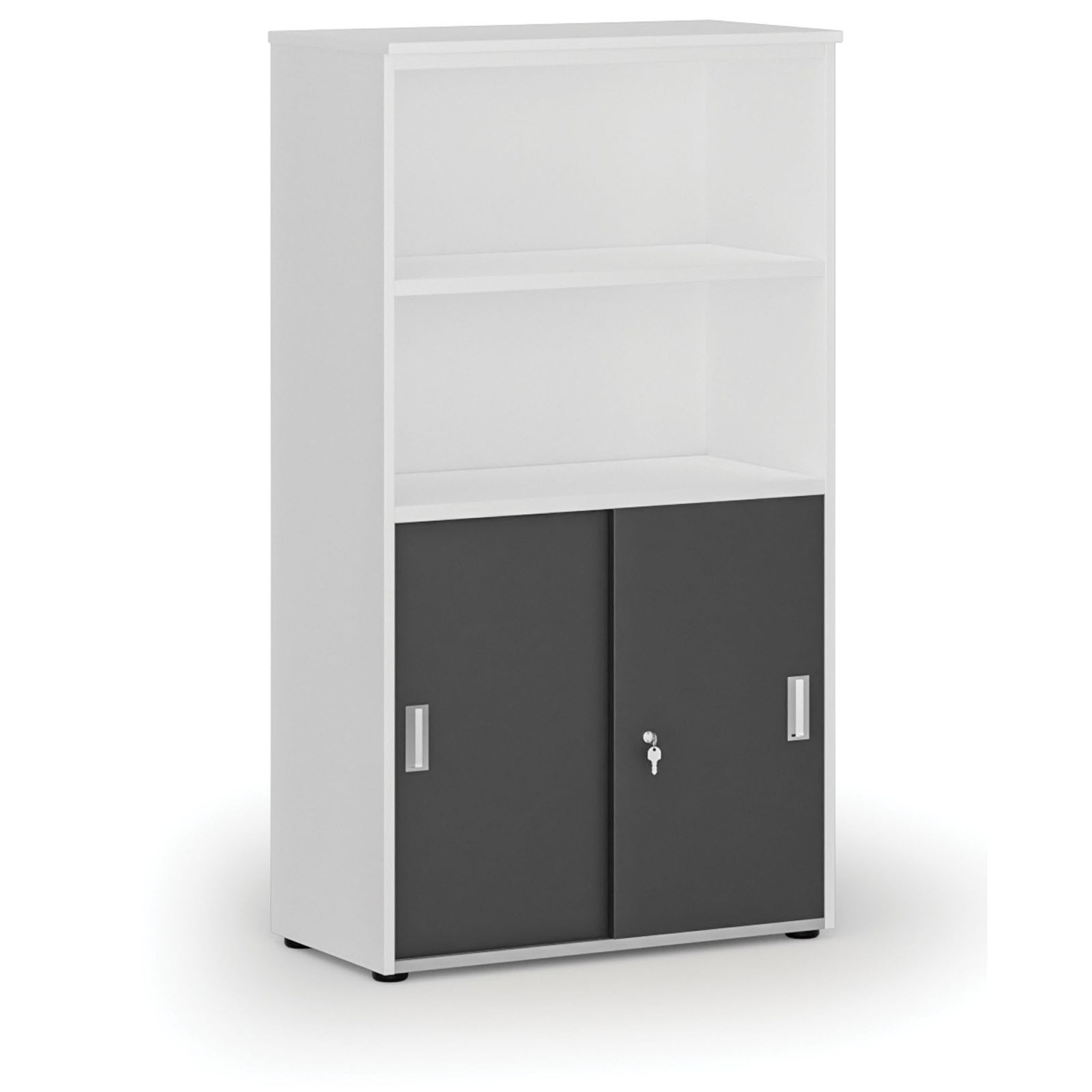 Büro-Kombischrank PRIMO WHITE, Schiebetür auf 2 Etagen, 1434 x 800 x 420 mm, weiß/Graphit