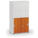Büro-Kombischrank PRIMO WHITE, Schiebetür auf 2 Etagen, 1434 x 800 x 420 mm, weiß/Kirsche