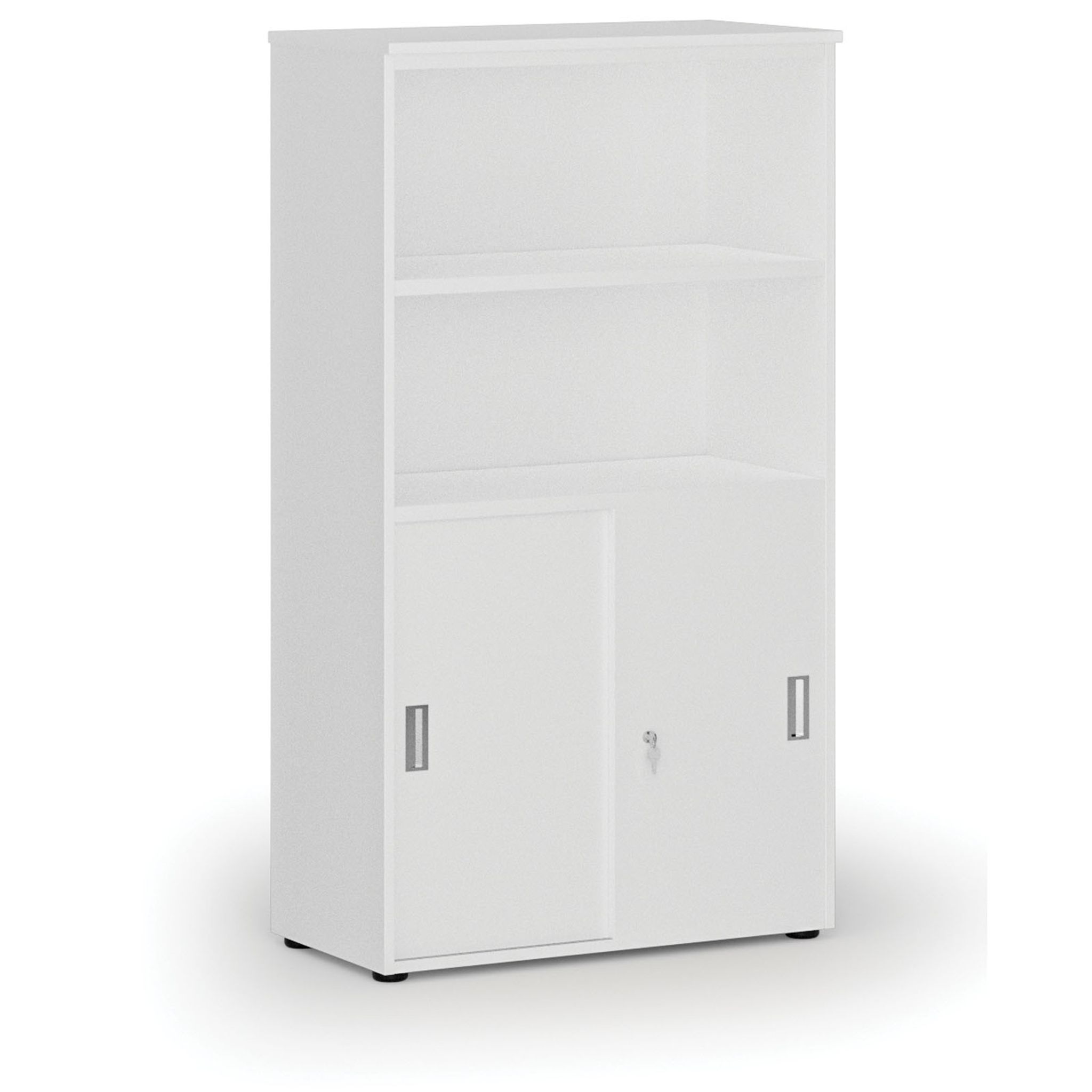 Büro-Kombischrank PRIMO WHITE, Schiebetür auf 2 Etagen, 1434 x 800 x 420 mm, weiß