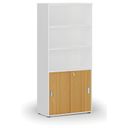 Büro-Kombischrank PRIMO WHITE, Schiebetür auf 2 Etagen, 1781 x 800 x 420 mm, Weiß/Buche