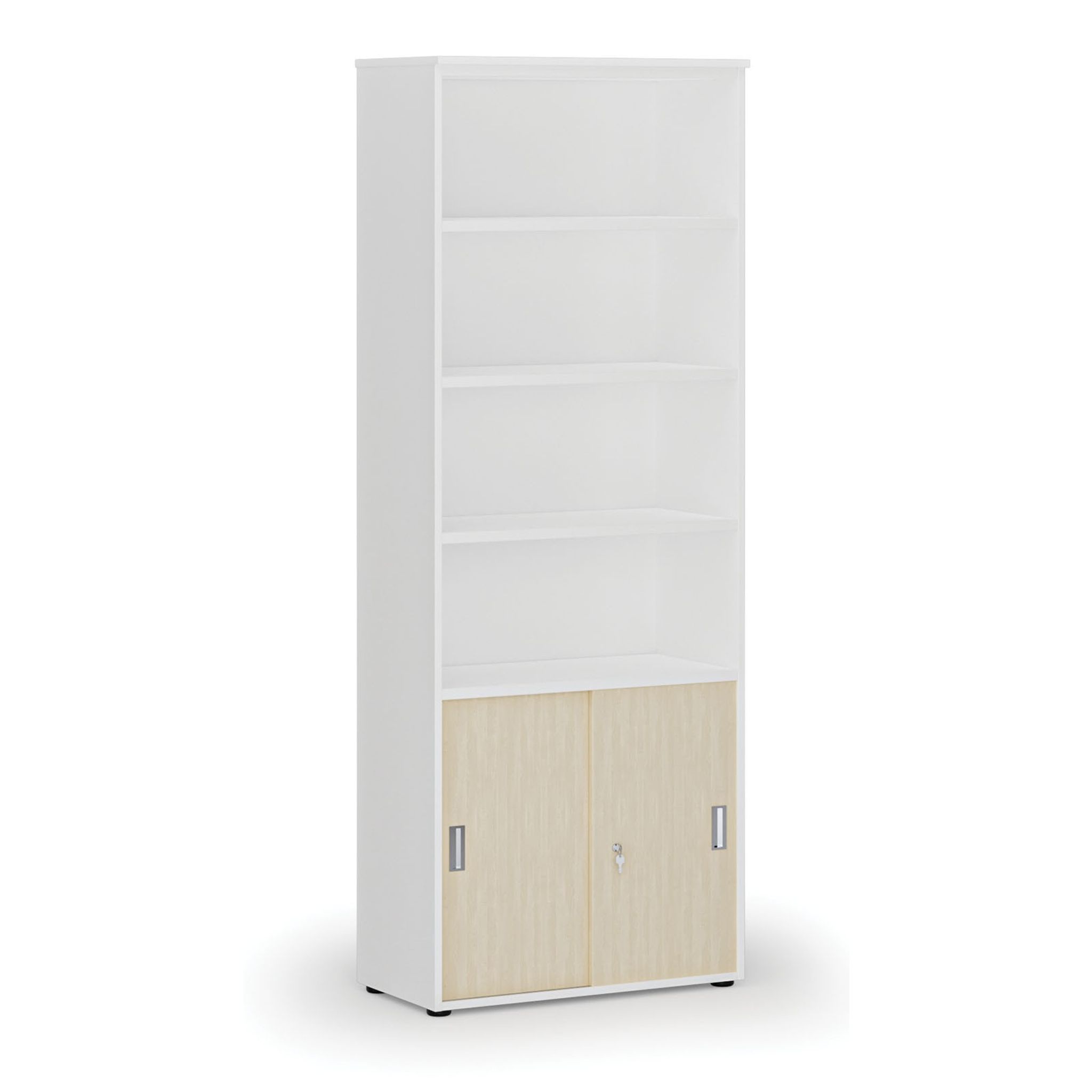 Büro-Kombischrank PRIMO WHITE, Schiebetür auf 2 Etagen, 800 x 420 x 2128 mm