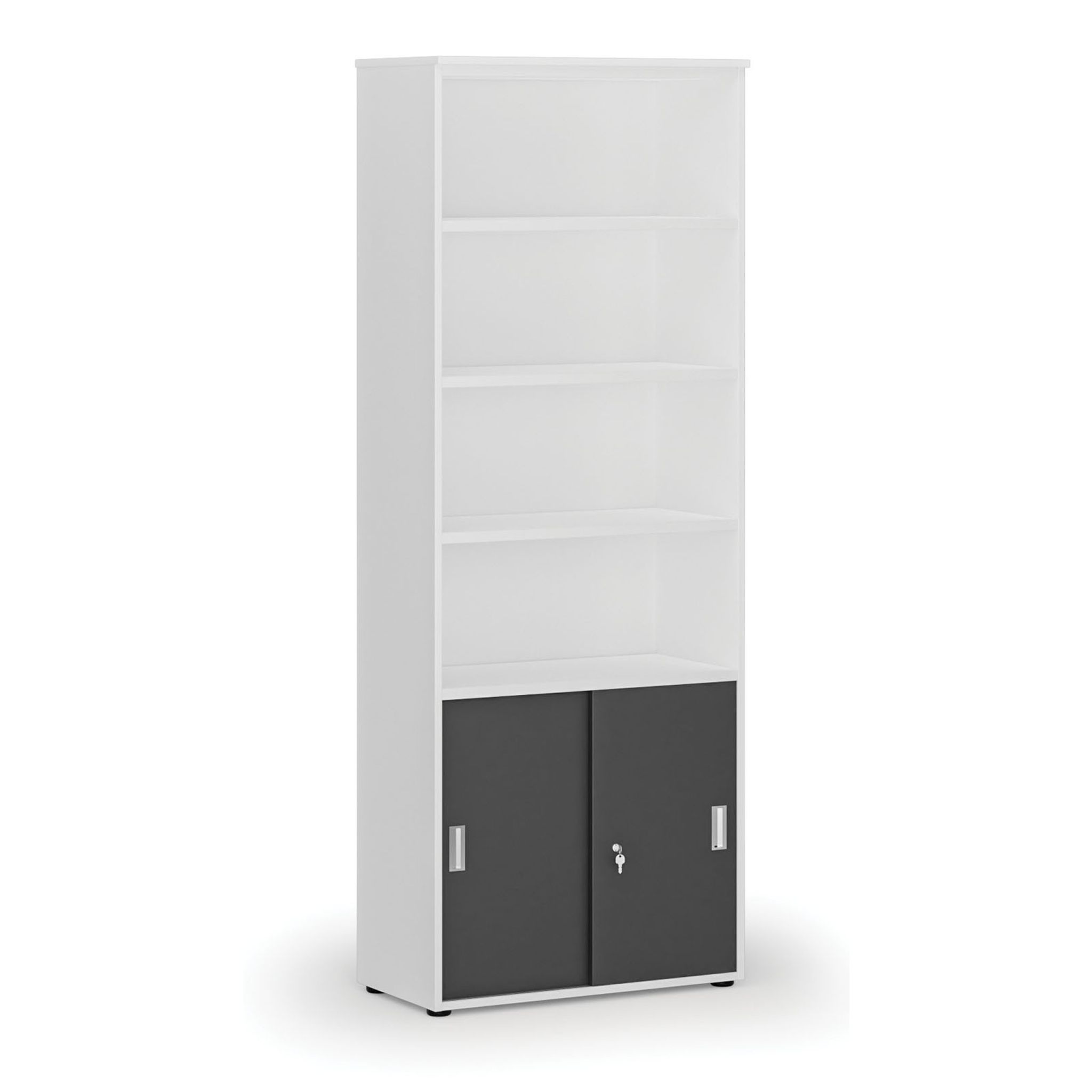 Büro-Kombischrank PRIMO WHITE, Schiebetür auf 2 Etagen, 800 x 420 x 2128 mm, weiß/Graphit