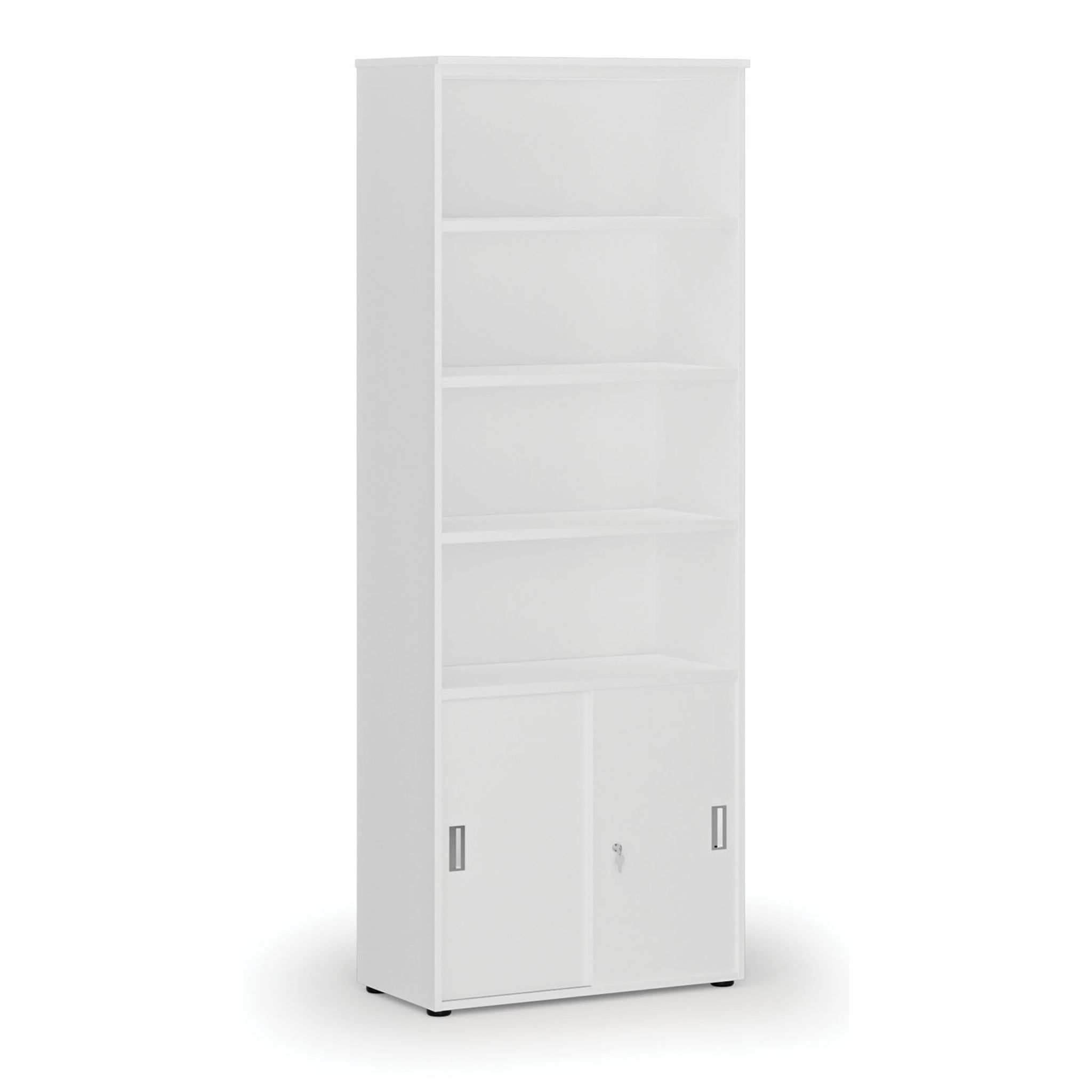 Büro-Kombischrank PRIMO WHITE, Schiebetür auf 2 Etagen, 800 x 420 x 2128 mm, weiß