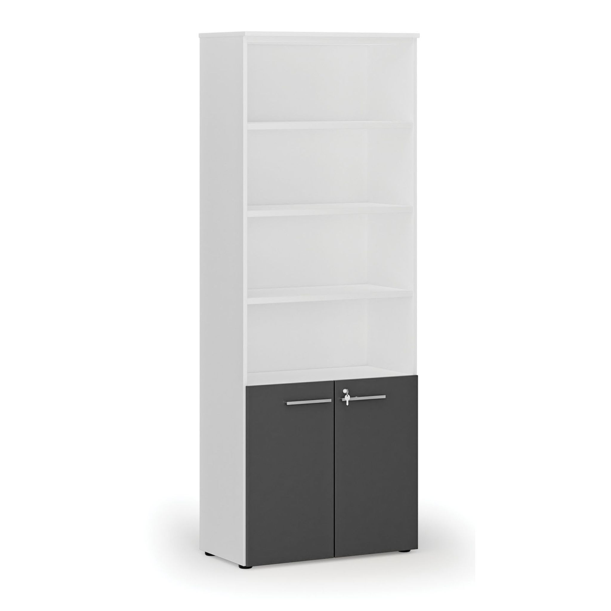 Büro-Kombischrank PRIMO WHITE, Tür auf 2 Etagen, 800 x 420 x 2128 mm, weiß/Graphit