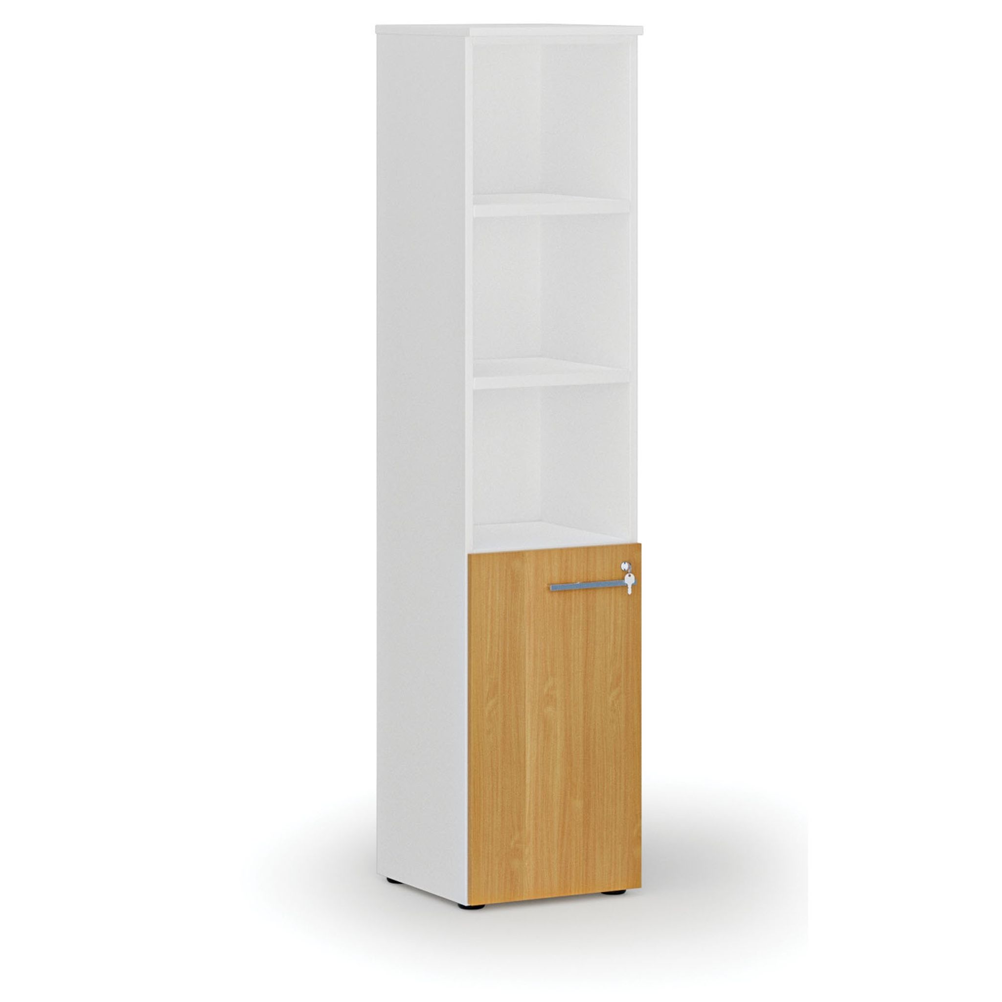 Büro-Kombischrank PRIMO WHITE, Tür auf 2 Etagen, 400 x 420 x 1781 mm, Weiß/Buche