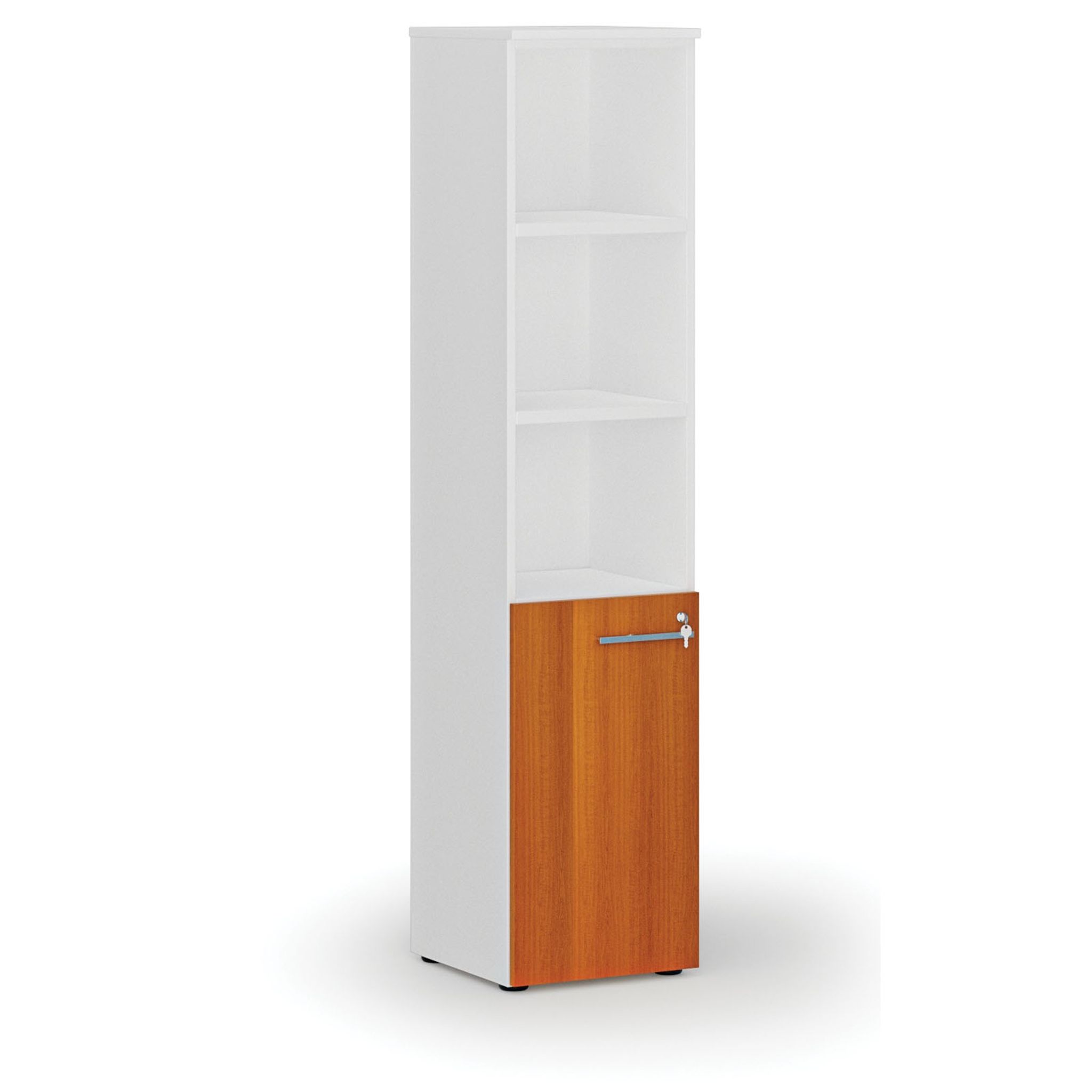 Büro-Kombischrank PRIMO WHITE, Tür auf 2 Etagen, 400 x 420 x 1781 mm, weiß/Kirsche