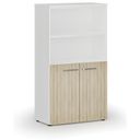 Büro-Kombischrank PRIMO WHITE, Tür auf 2 Etagen, 800 x 420 x 1434 mm, Weiß/Eiche natur