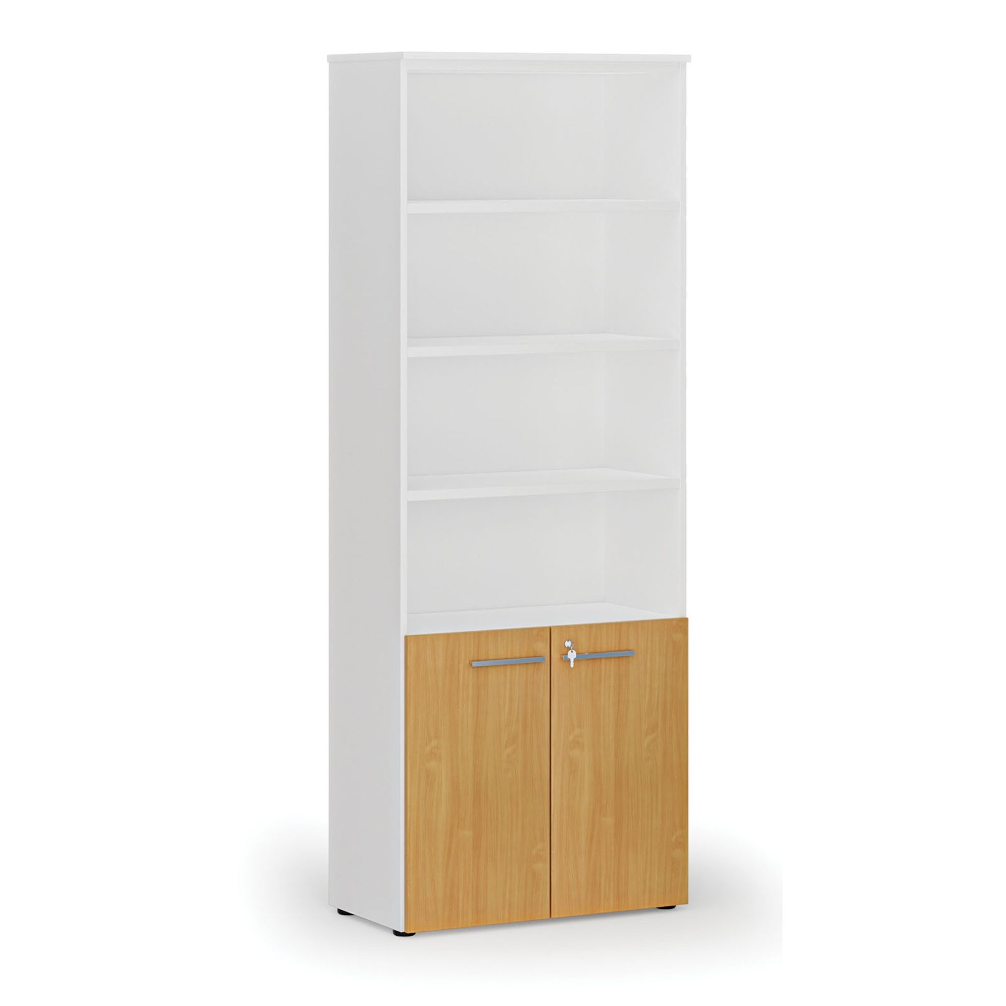 Büro-Kombischrank PRIMO WHITE, Tür auf 2 Etagen, 800 x 420 x 2128 mm, weiß/Buche