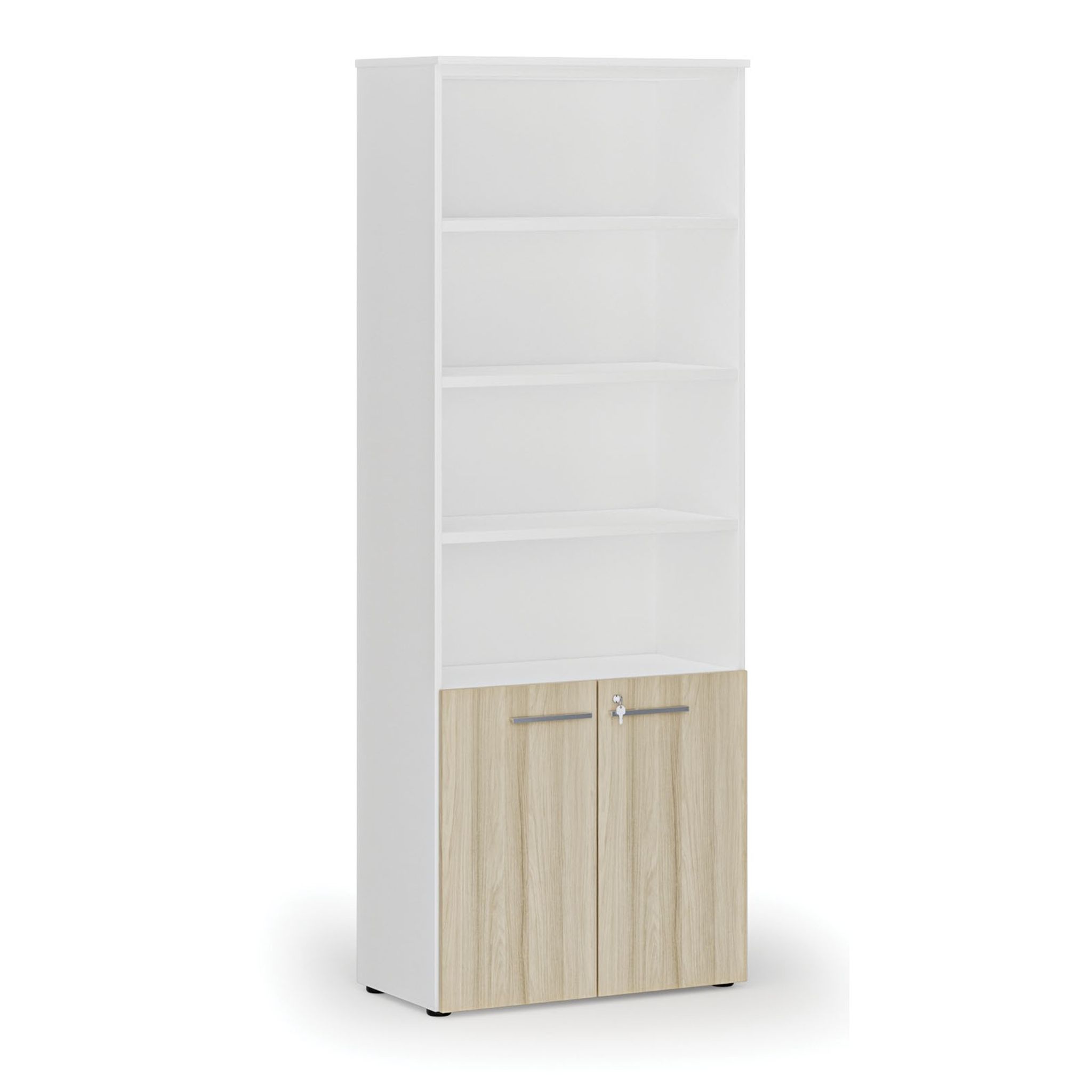 Büro-Kombischrank PRIMO WHITE, Tür auf 2 Etagen, 800 x 420 x 2128 mm, weiß/Eiche natur