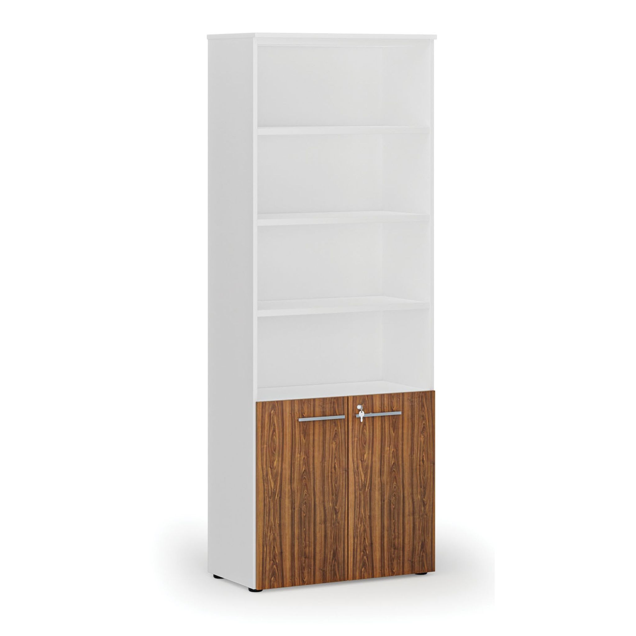 Büro-Kombischrank PRIMO WHITE, Tür auf 2 Etagen, 800 x 420 x 2128 mm, weiß/Nussbaum