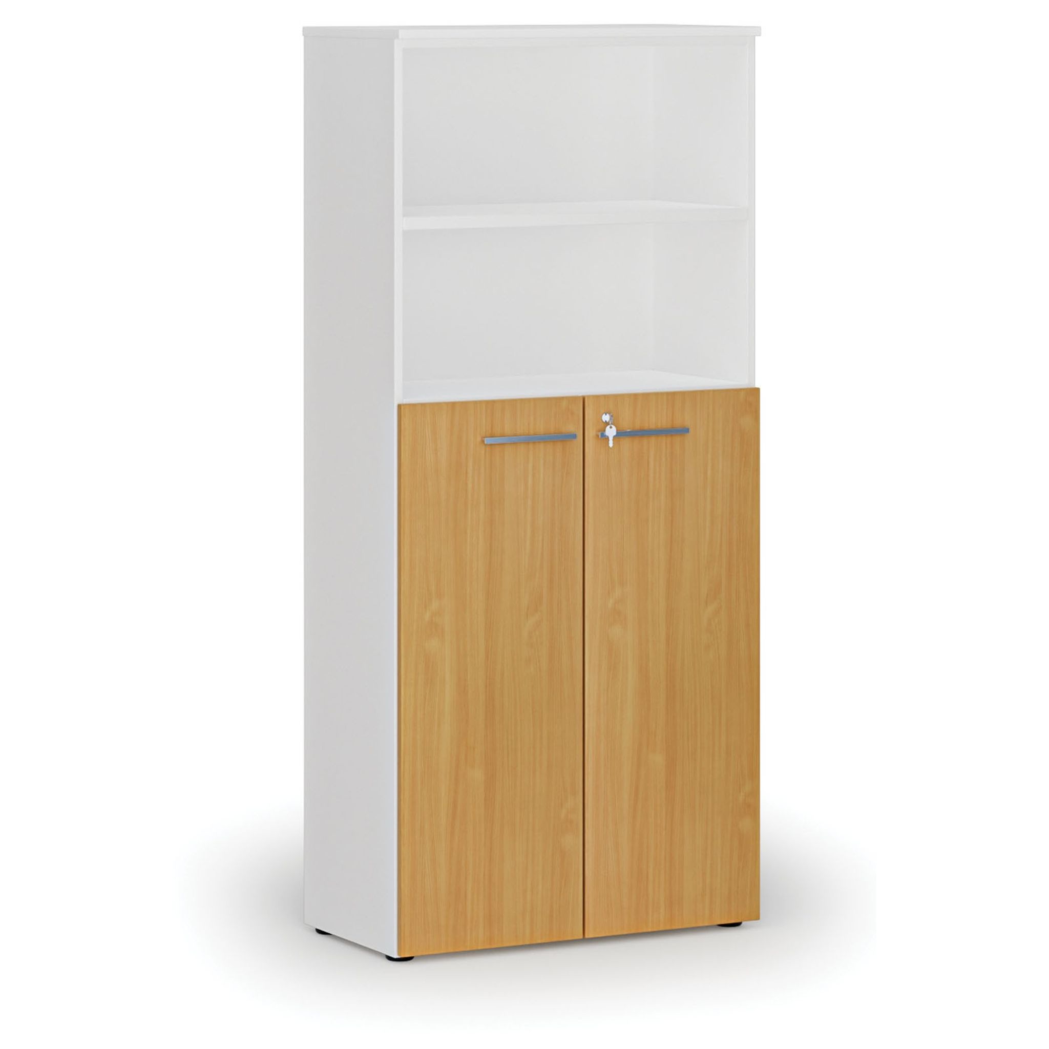 Büro-Kombischrank PRIMO WHITE, Tür auf 3 Etagen, 800 x 420 x 1781 mm, Weiß/Buche