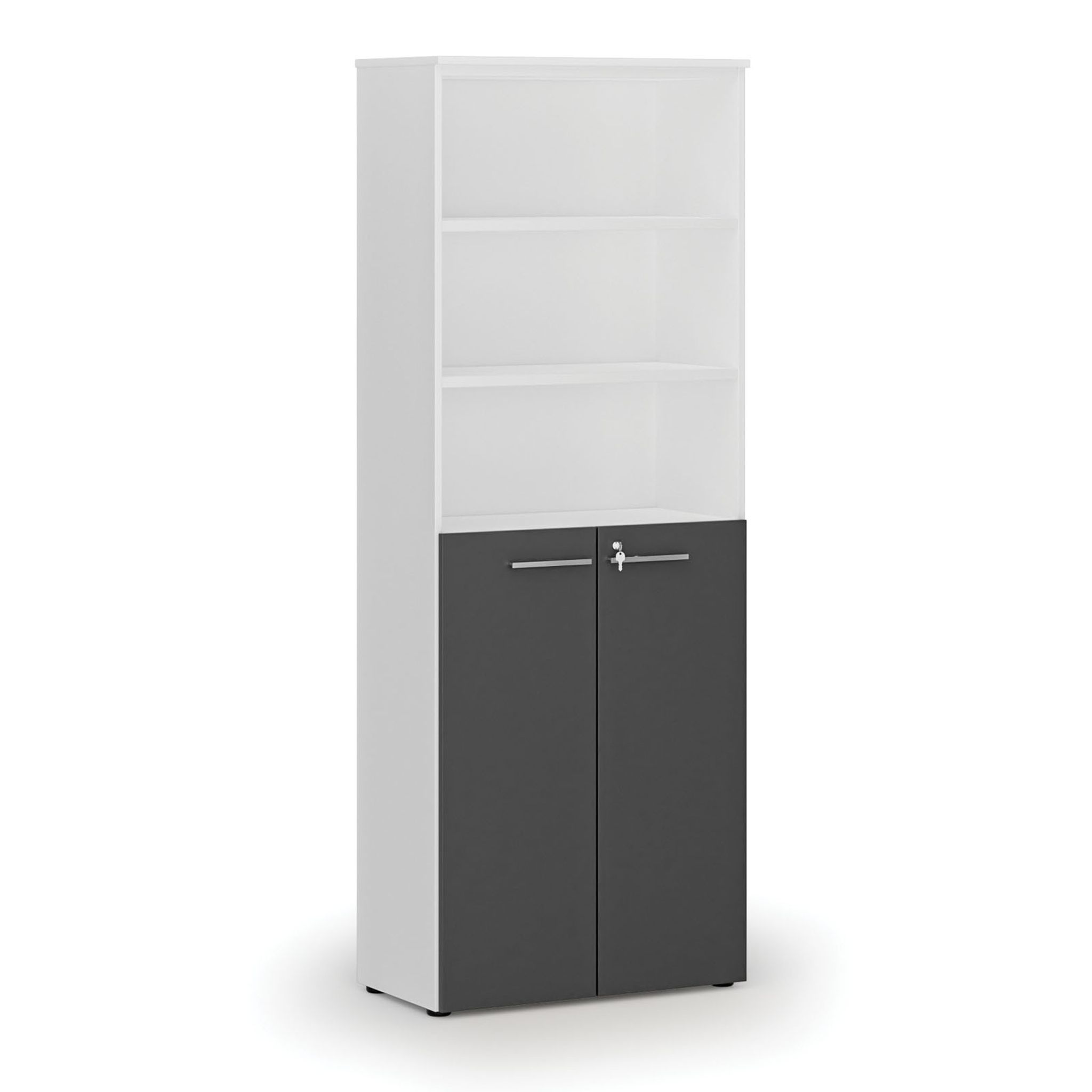 Büro-Kombischrank PRIMO WHITE, Tür auf 3 Etagen, 800 x 420 x 2128 mm, weiß/Graphit