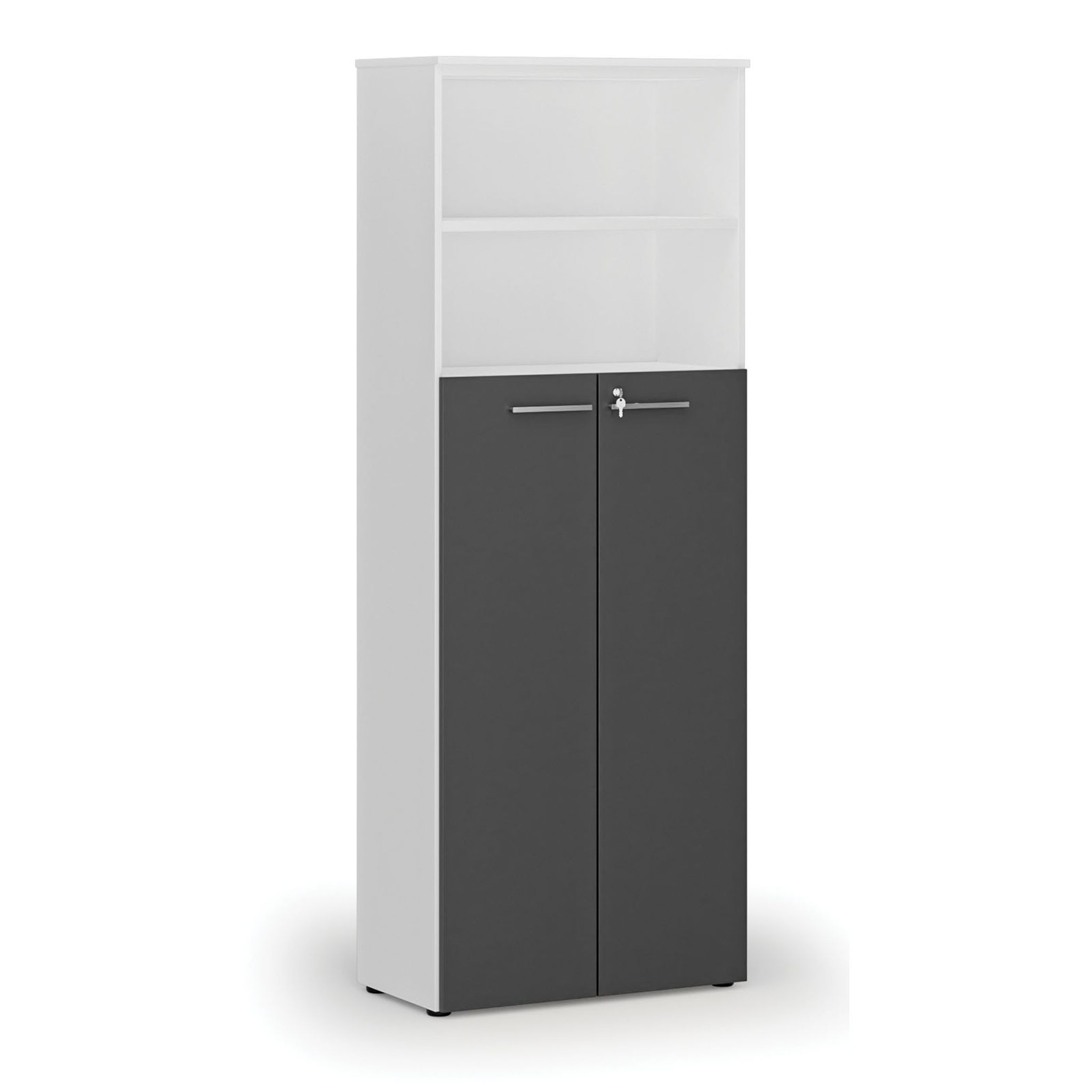 Büro-Kombischrank PRIMO WHITE, Tür auf 4 Etagen, 800 x 420 x 2128 mm, weiß/Graphit