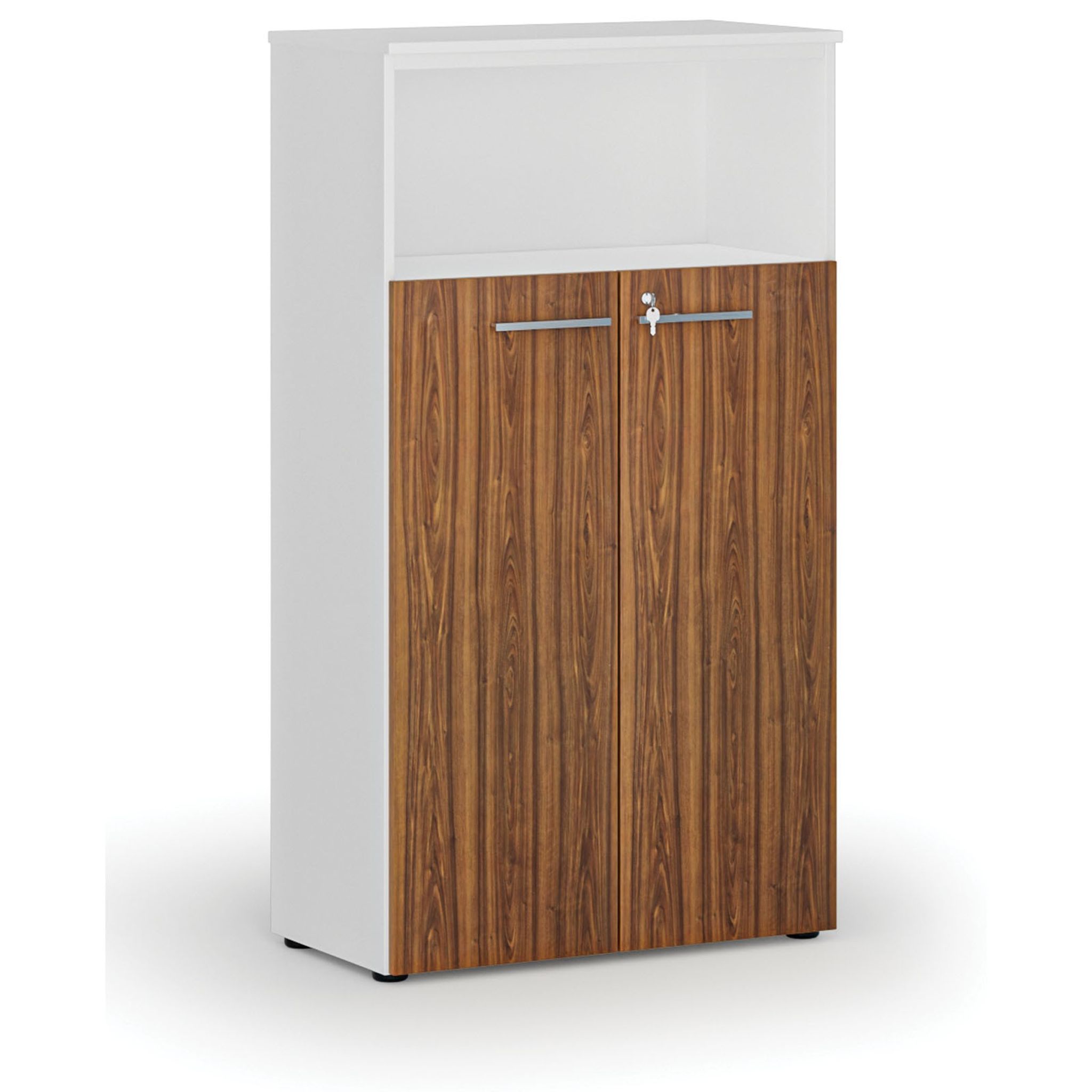 Büro-Kombischrank PRIMO WHITE, Tür für 3 Etagen, 800 x 420 x 1434 mm, Weiß/Nussbaum