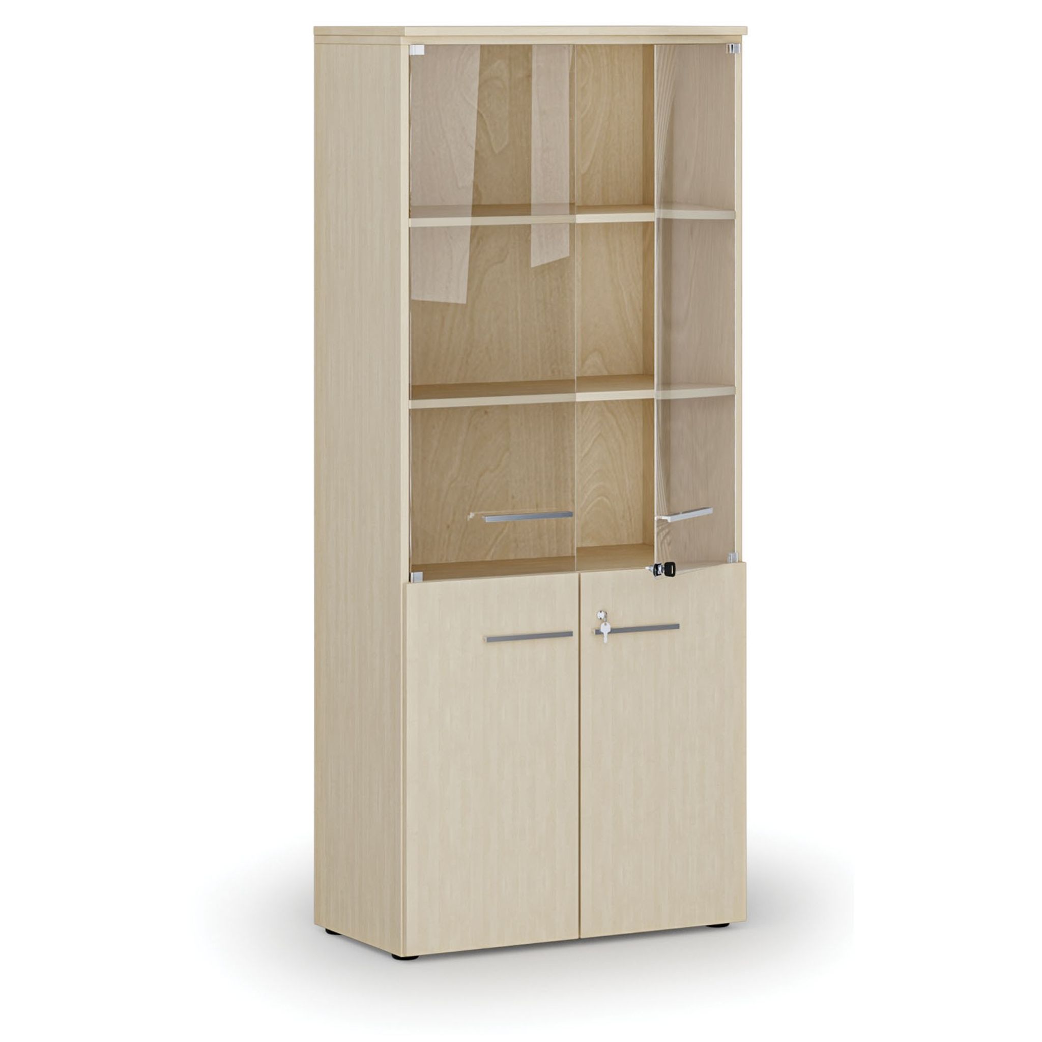 Büro-Kombischrank PRIMO WOOD mit Holz- und Glastür, 800 x 420 x 1781 mm
