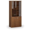 Büro-Kombischrank PRIMO WOOD mit Holz- und Glastür, 800 x 420 x 1781 mm, Nussbaum