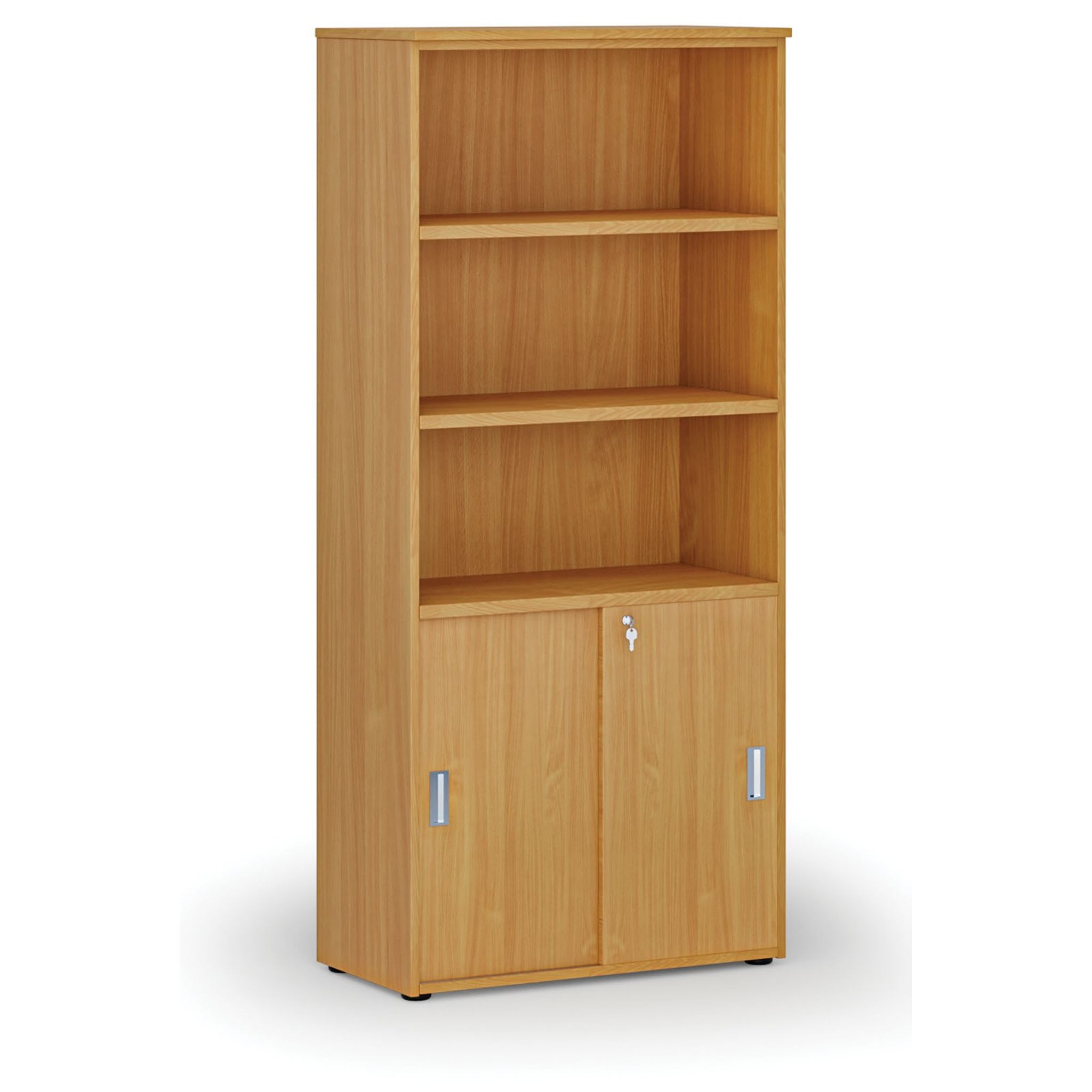 Büro-Kombischrank PRIMO WOOD, Schiebetür auf 2 Etagen, 1781 x 800 x 420 mm, Buche