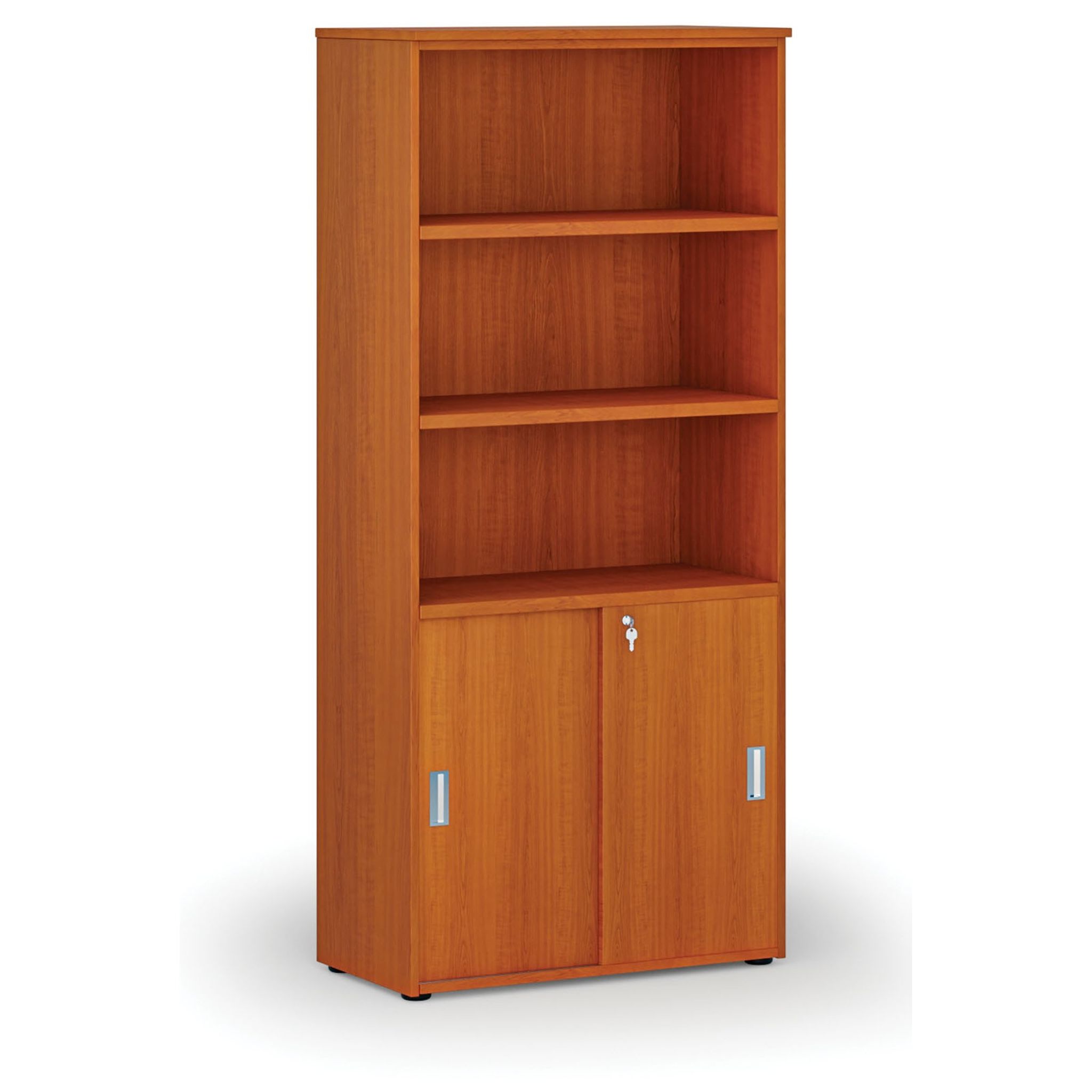 Büro-Kombischrank PRIMO WOOD, Schiebetür auf 2 Etagen, 1781 x 800 x 420 mm, Kirsche
