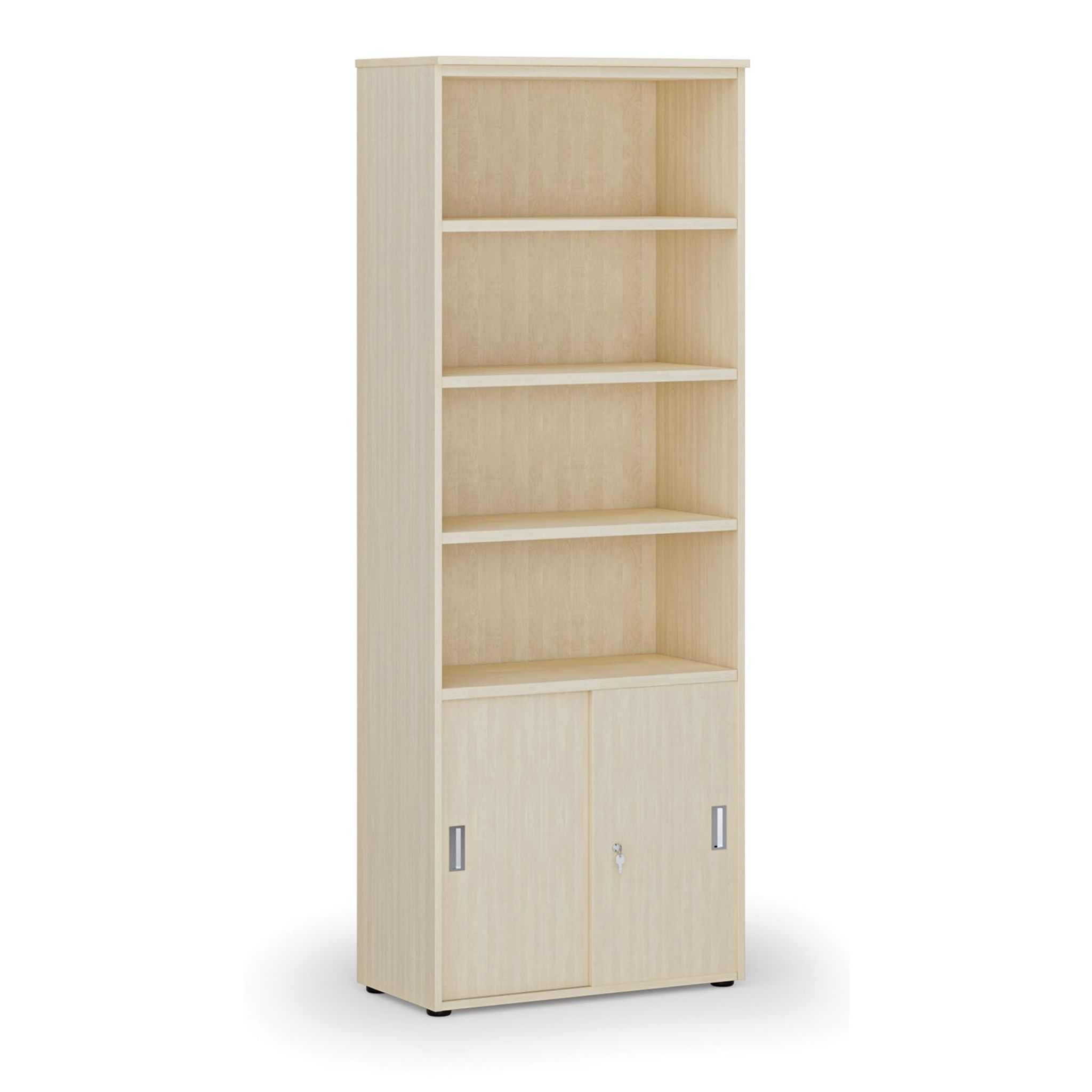 Büro-Kombischrank PRIMO WOOD, Schiebetür auf 2 Etagen, 2128 x 800 x 420 mm, Birke