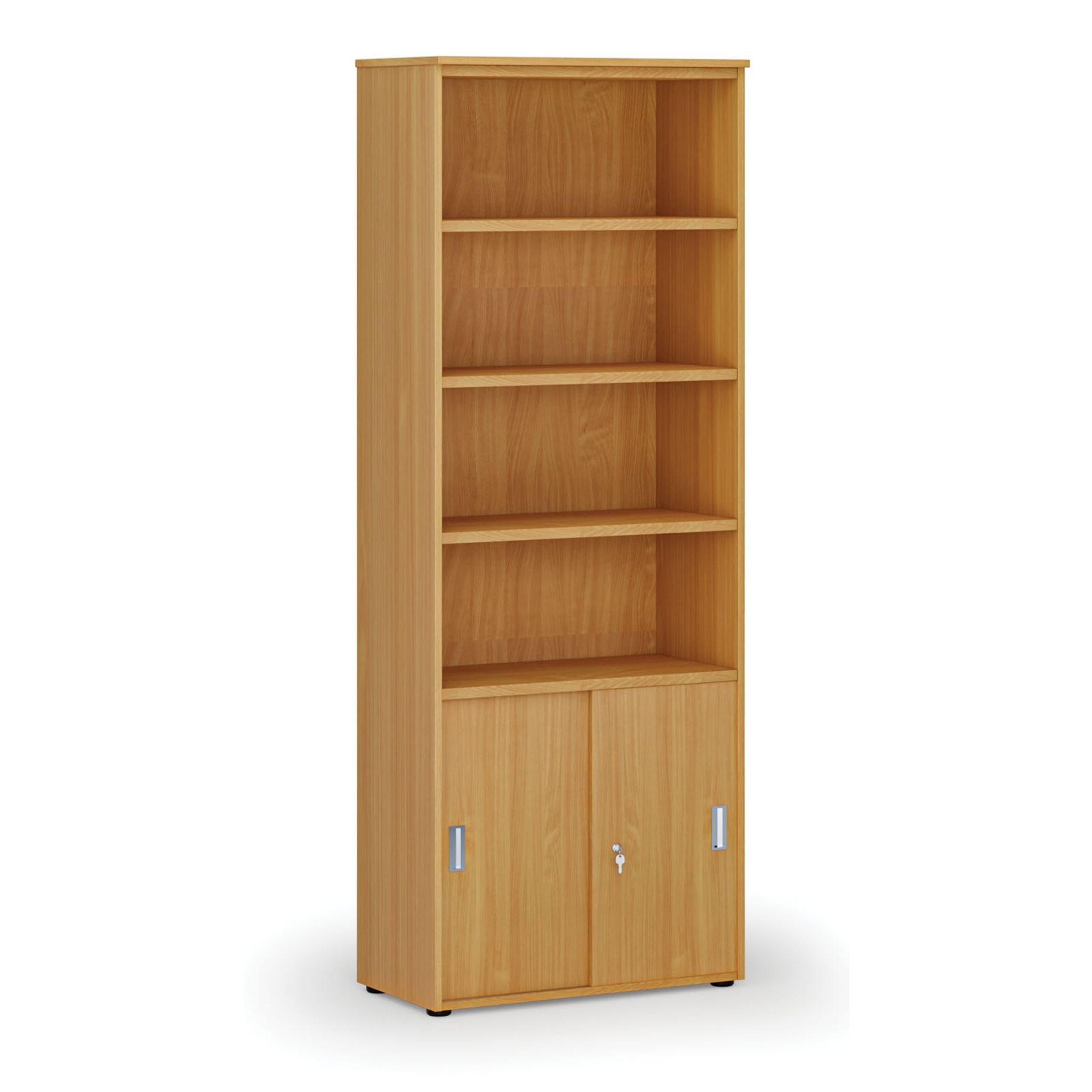 Büro-Kombischrank PRIMO WOOD, Schiebetür auf 2 Etagen, 2128 x 800 x 420 mm, Buche