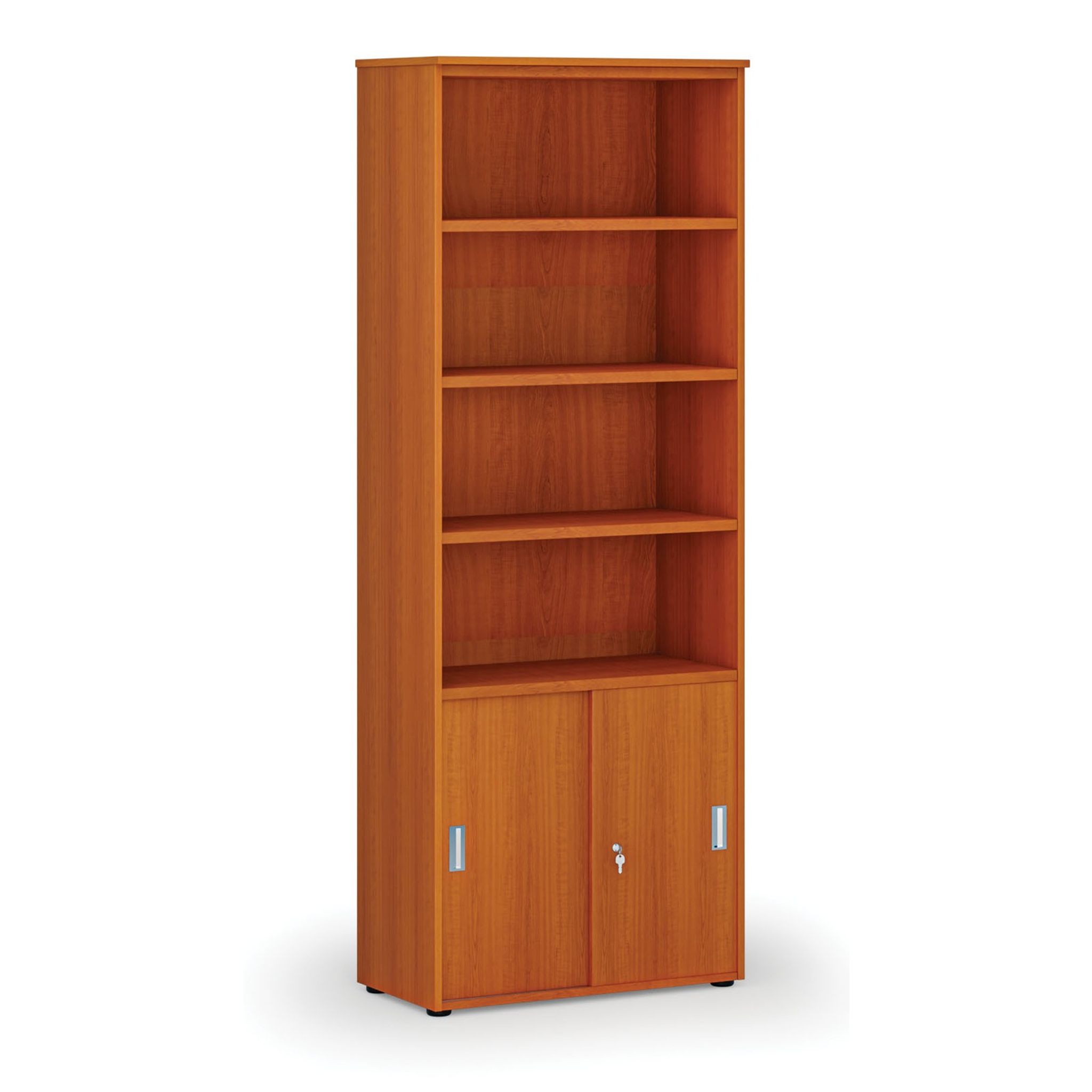Büro-Kombischrank PRIMO WOOD, Schiebetür auf 2 Etagen, 2128 x 800 x 420 mm, Kirsche