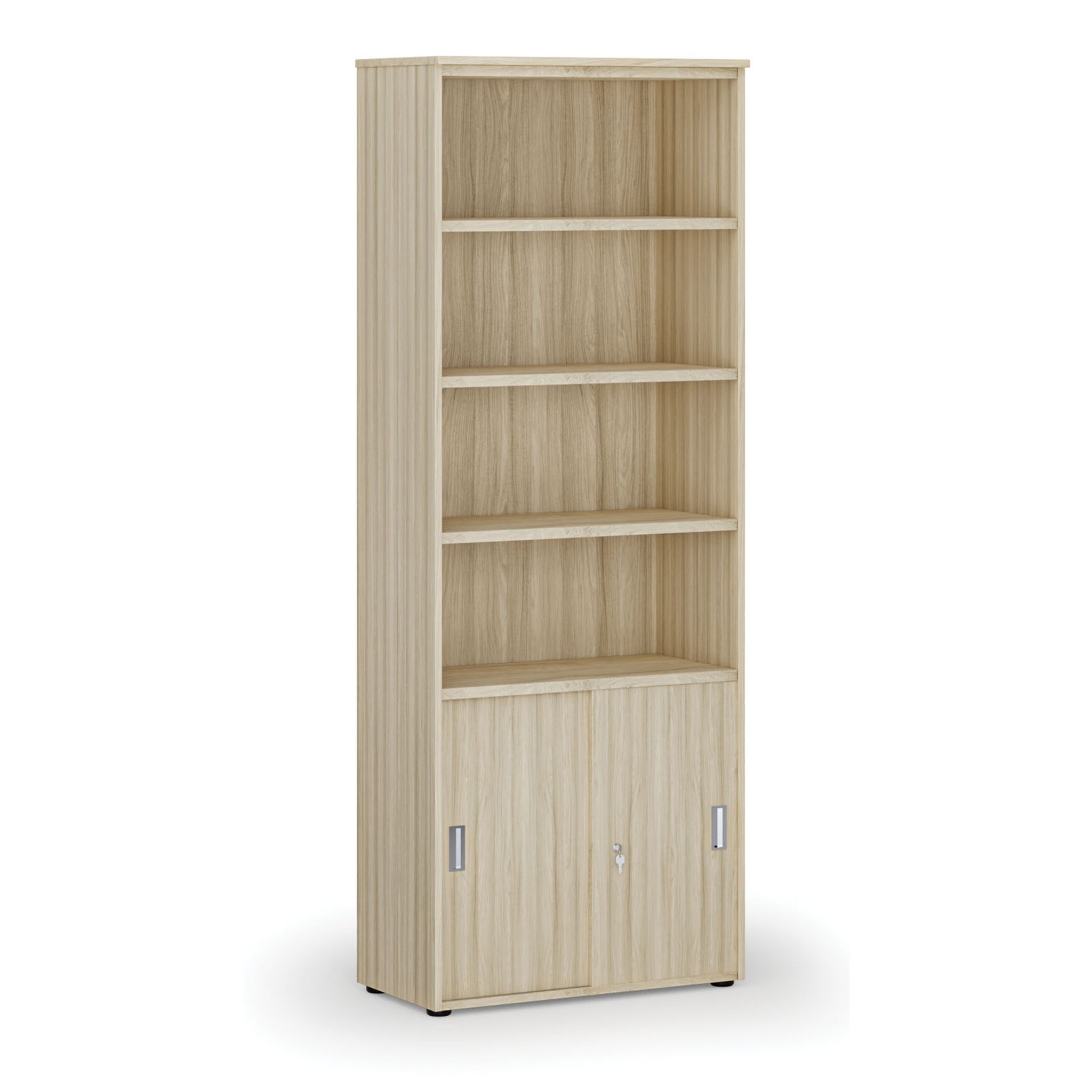 Büro-Kombischrank PRIMO WOOD, Schiebetür auf 2 Etagen, 2128 x 800 x 420 mm, Natureiche