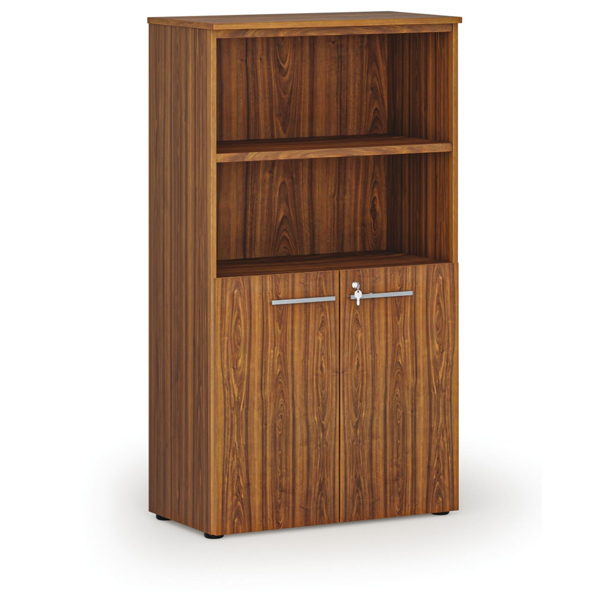 Büro-Kombischrank PRIMO WOOD, Tür auf 2 Etagen, 800 x 420 x 1434 mm, Nussbaum