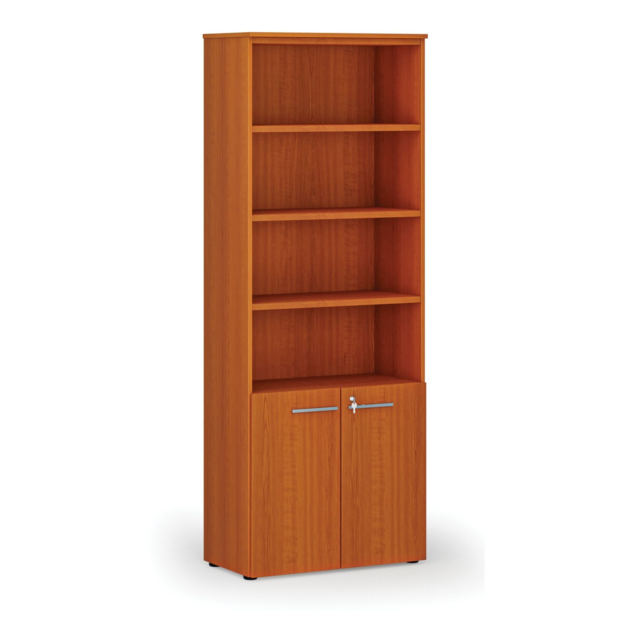 Büro-Kombischrank PRIMO WOOD, Tür auf 2 Etagen, 800 x 420 x 2128 mm, Kirsche