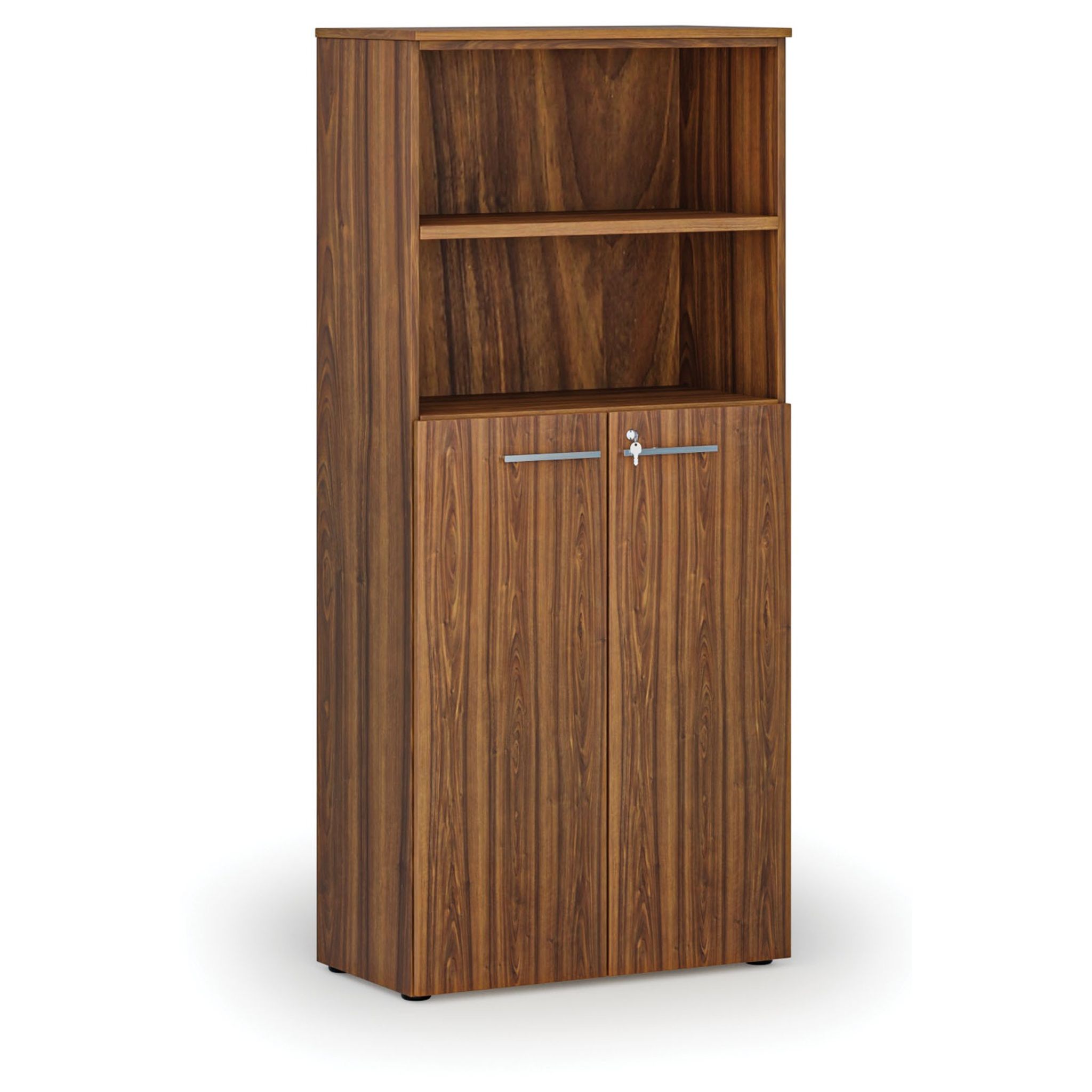 Büro-Kombischrank PRIMO WOOD, Tür auf 3 Etagen, 1781 x 800 x 420 mm, Nussbaum