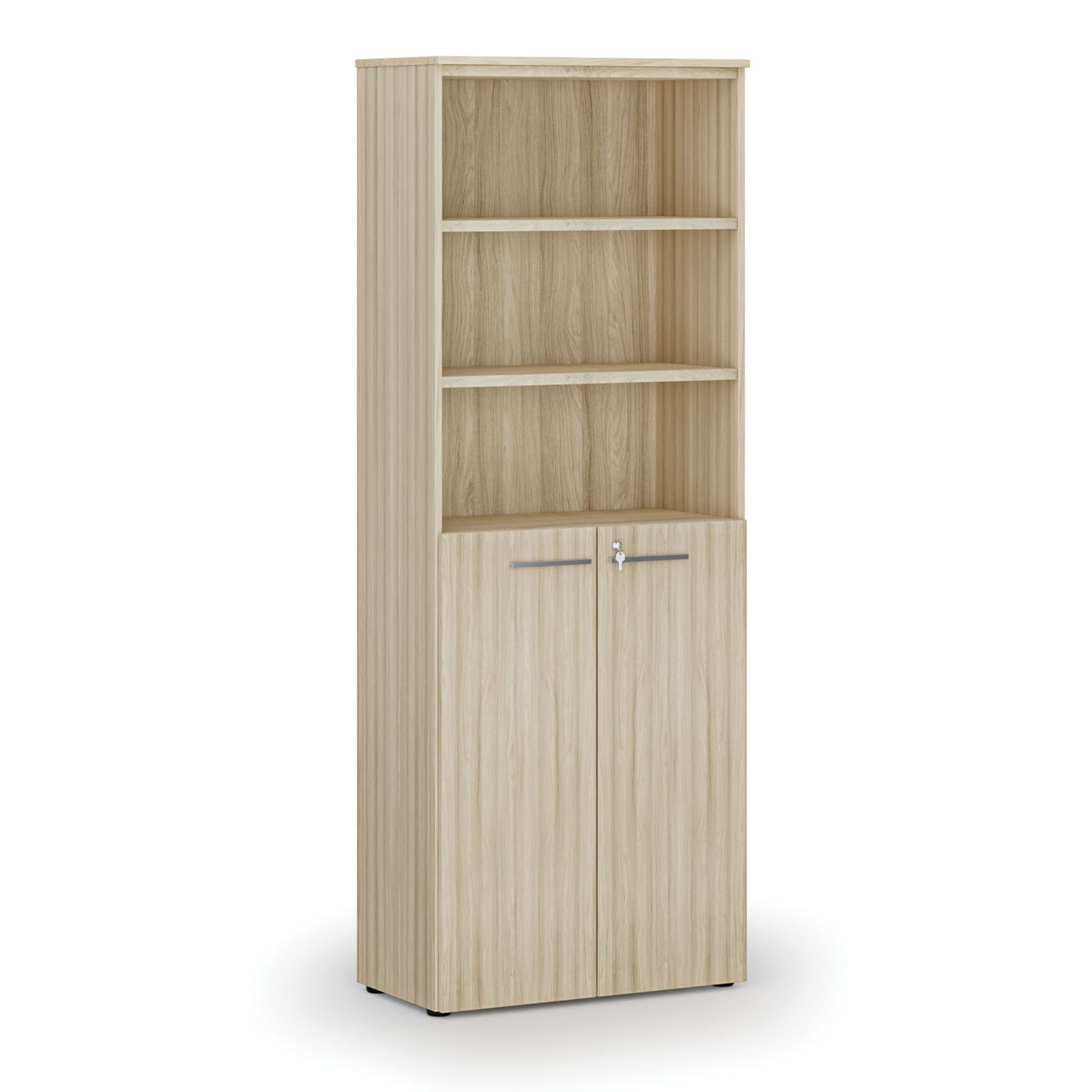 Büro-Kombischrank PRIMO WOOD, Tür auf 3 Etagen, 800 x 420 x 2128 mm, Eiche natur