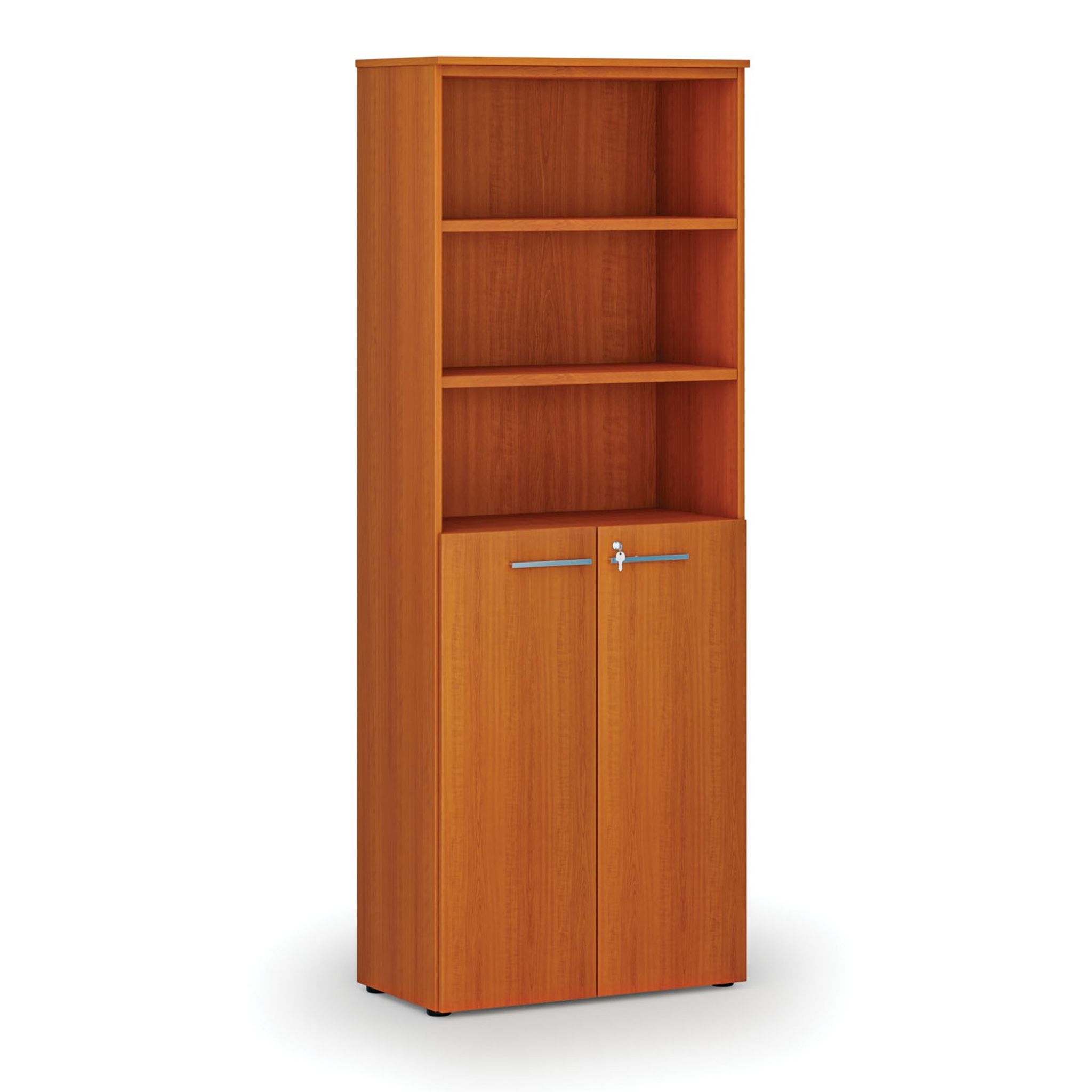 Büro-Kombischrank PRIMO WOOD, Tür auf 3 Etagen, 800 x 420 x 2128 mm, Kirsche