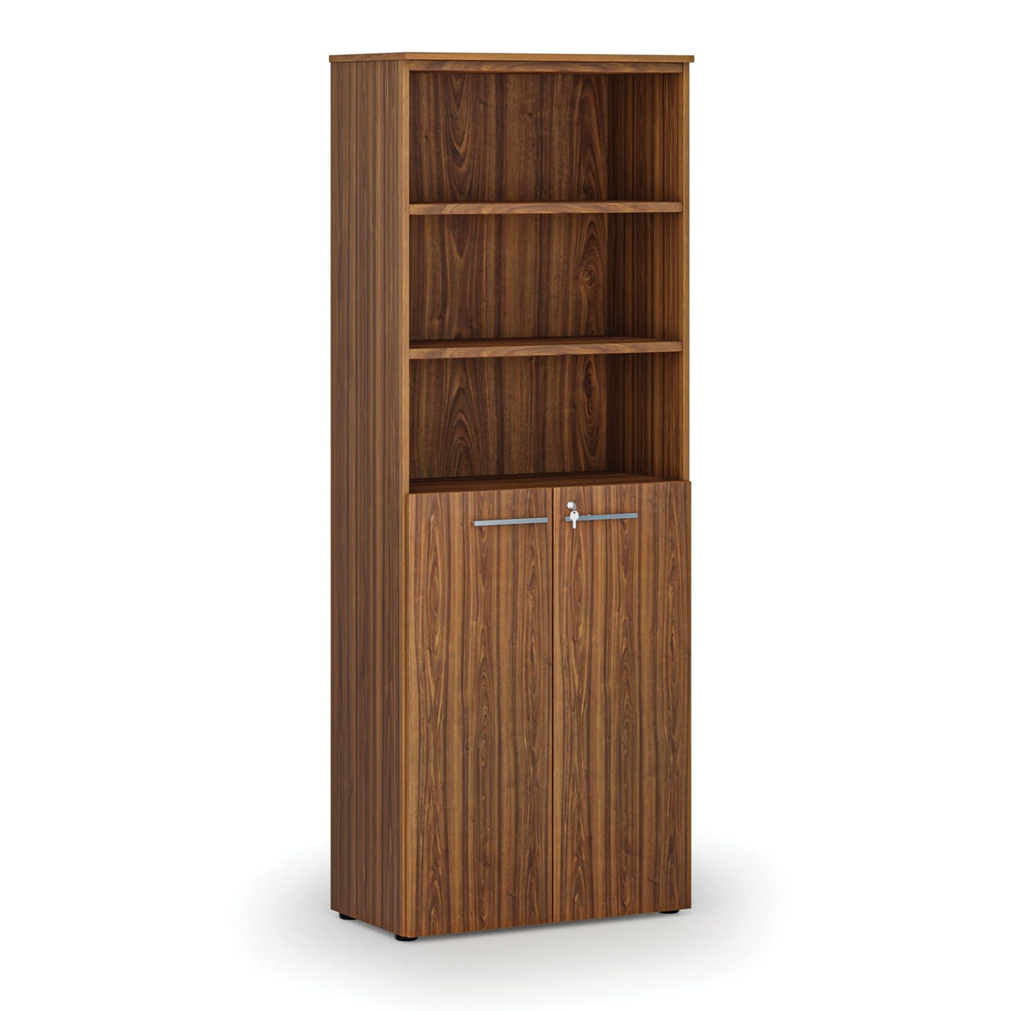 Büro-Kombischrank PRIMO WOOD, Tür auf 3 Etagen, 800 x 420 x 2128 mm, Nussbaum