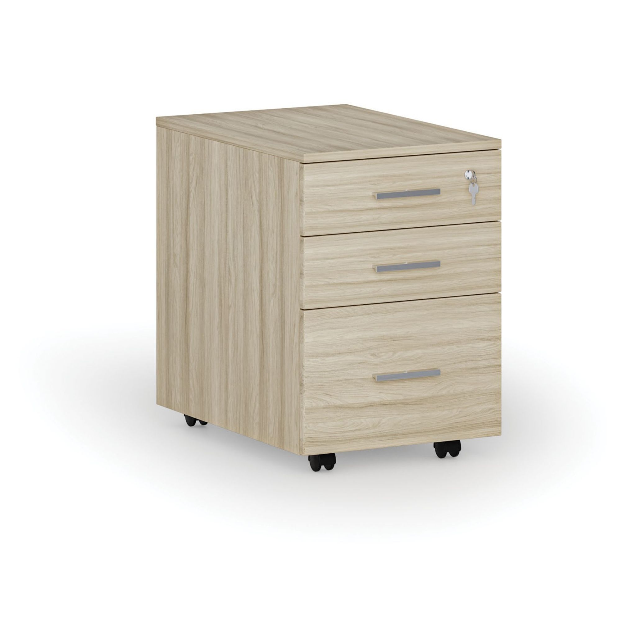 Büro-Rollcontainer für Hängeregister SEGMENT, 3 Schubladen, 430 x 546 x 619 mm, Eiche natur