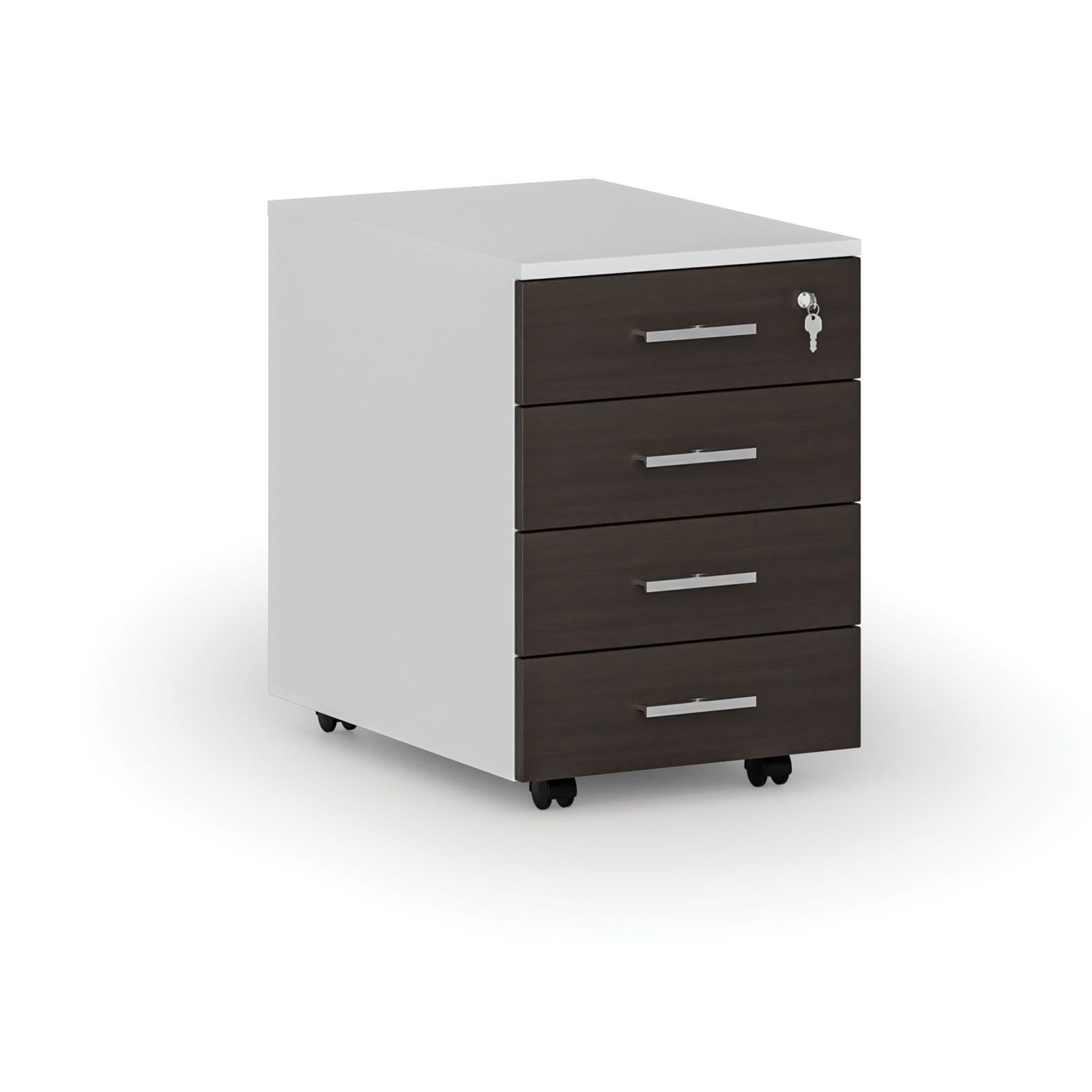 Büro-Rollcontainer PRIMO WHITE, 4 Schubladen, weiß/Wenge