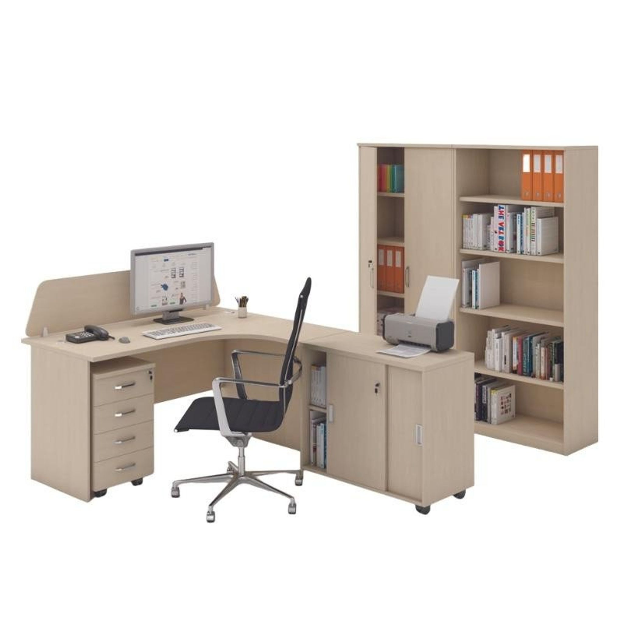 Büromöbelset MIRELLI, Typ C, rechts, Birke