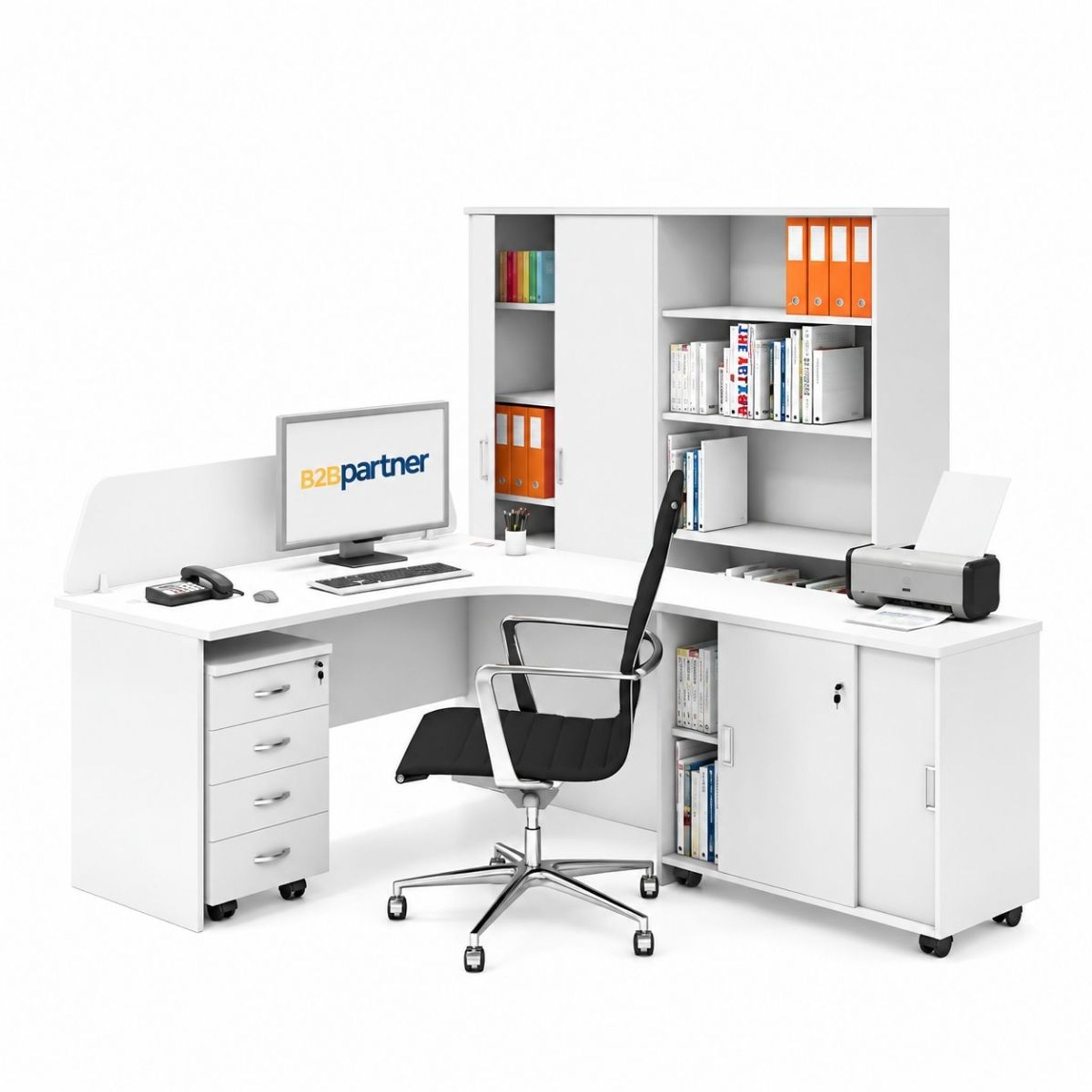 Büromöbelset MIRELLI, Typ C, rechts, weiß Büromöbelset MIRELLI, Typ C, rechts, weiß