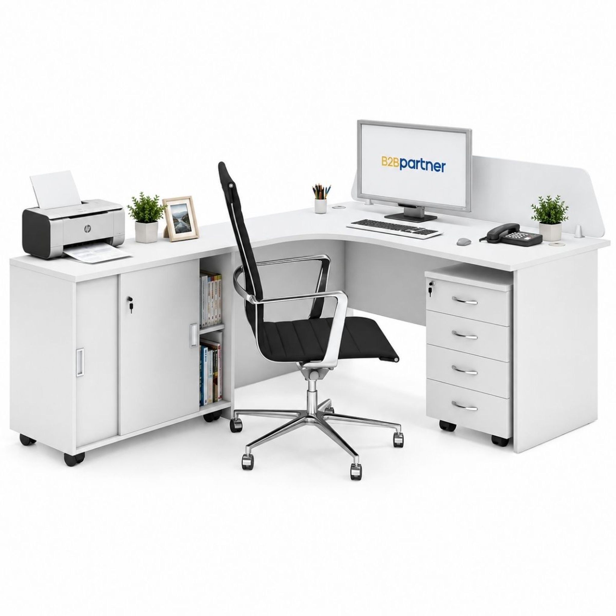 Büromöbelset MIRELLI, Typ F, links, weiß Büromöbelset MIRELLI, Typ F, links, weiß