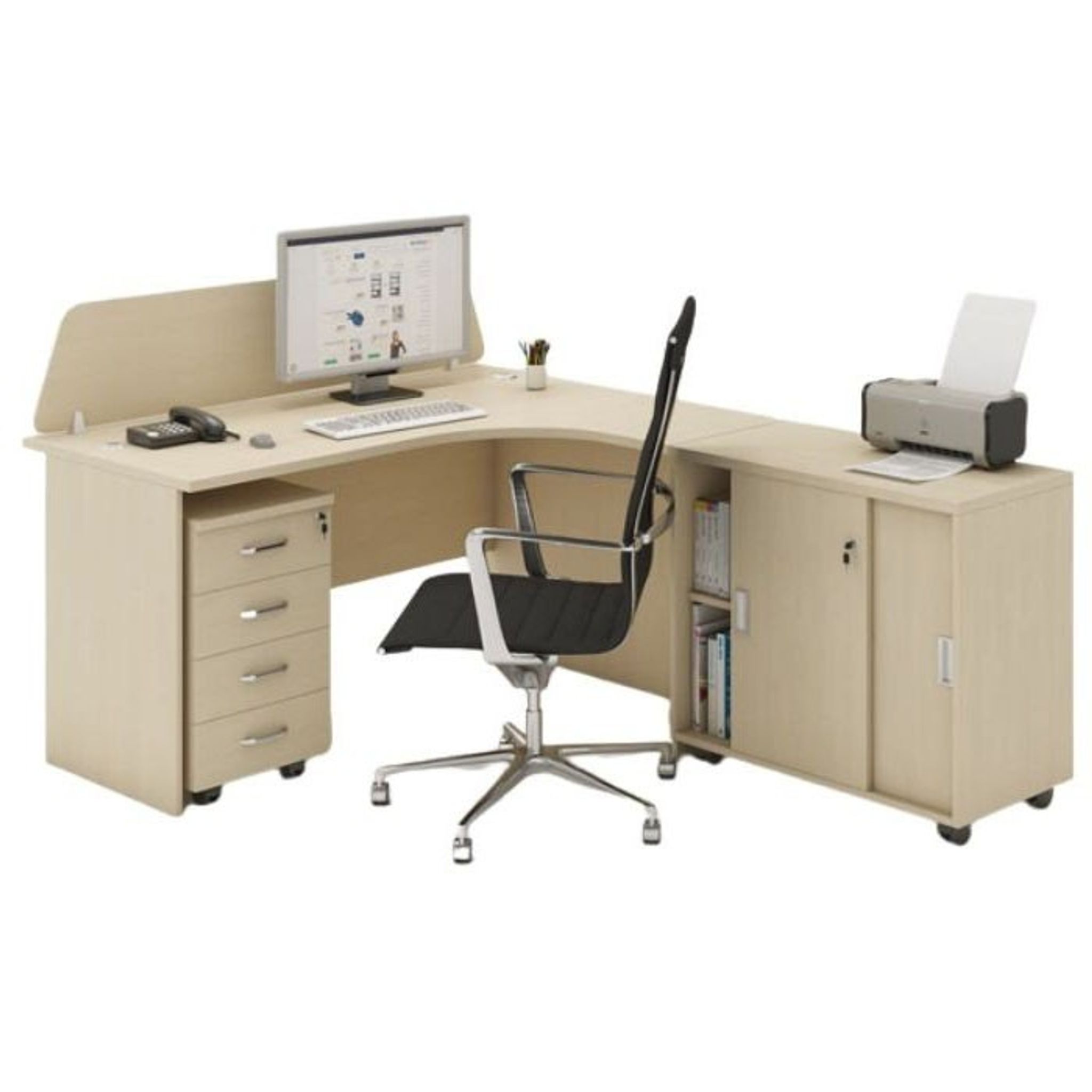 Büromöbelset MIRELLI, Typ F, rechts, Birke