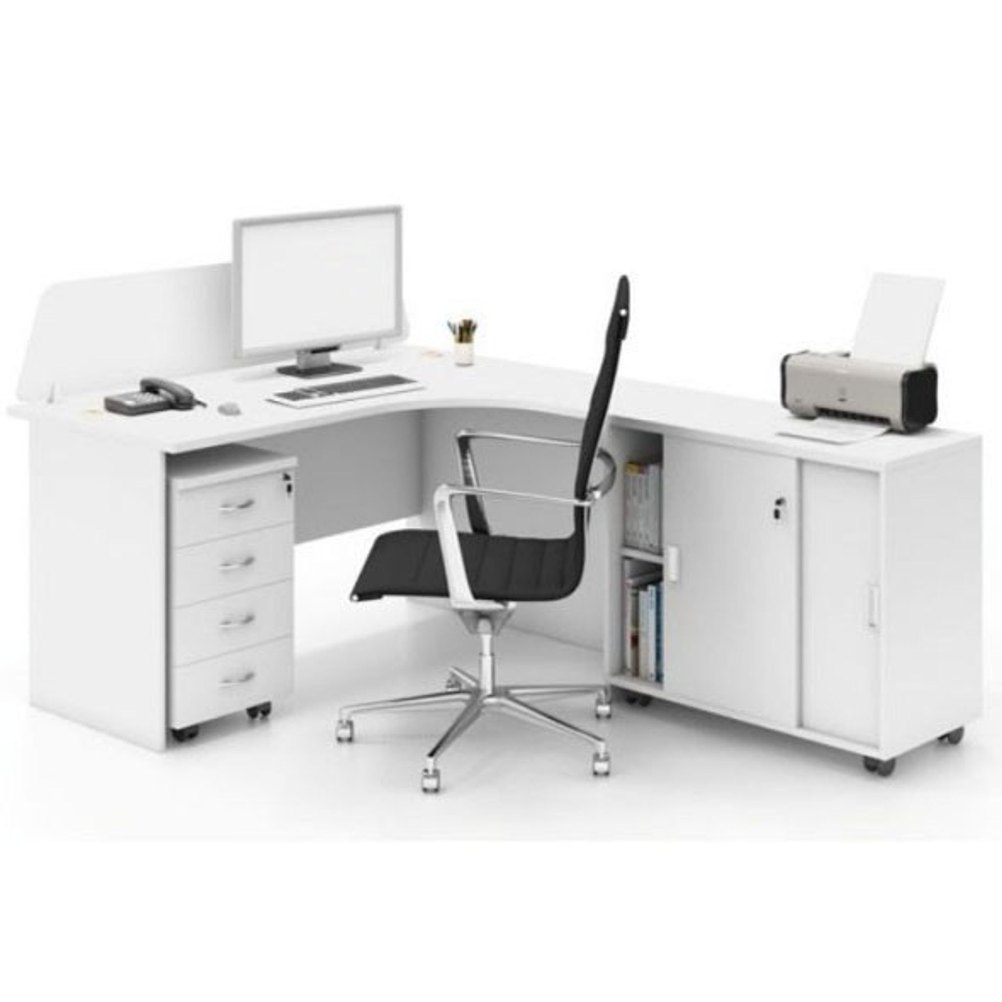 Büromöbelset MIRELLI, Typ F, rechts, weiß