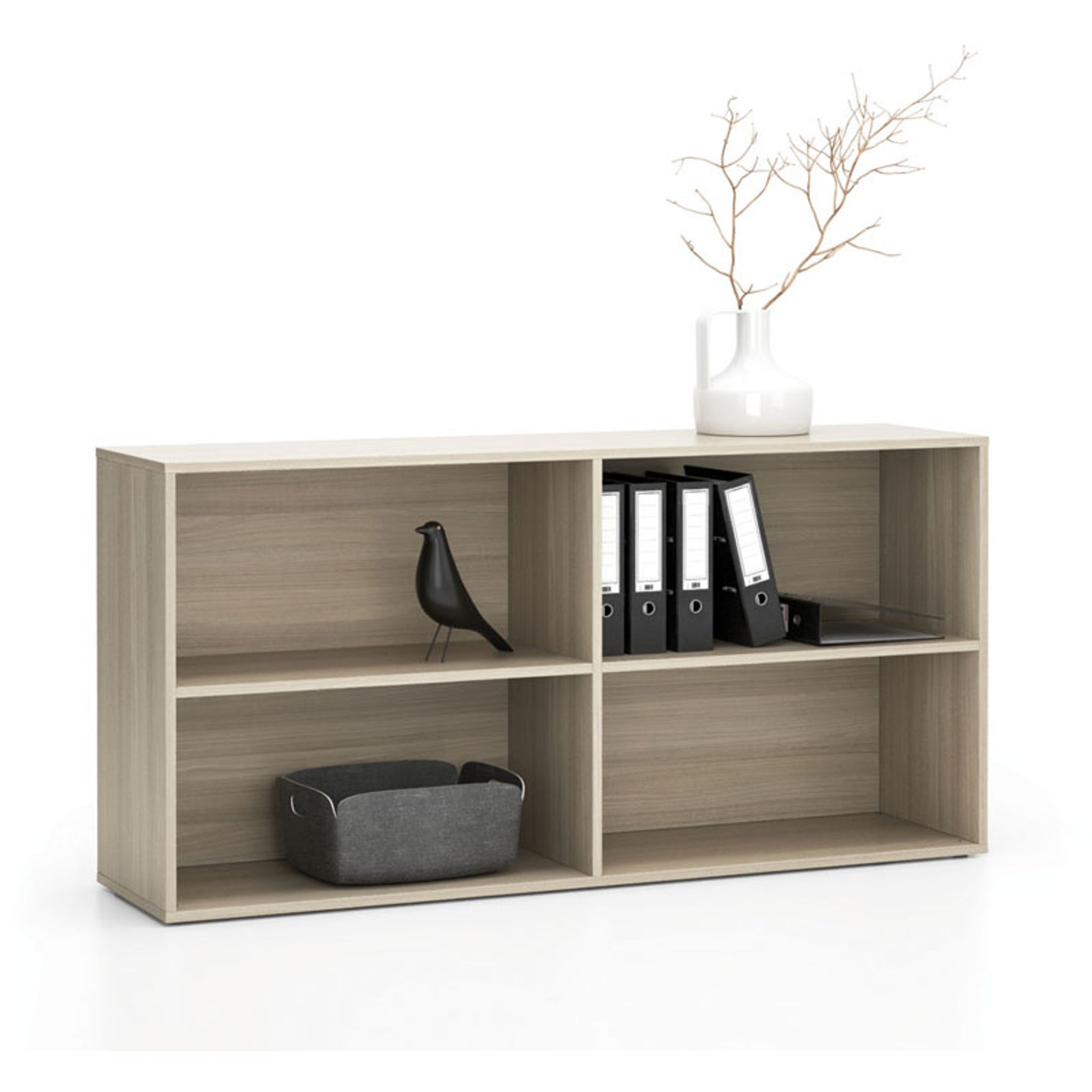 Büroregal LAYERS, lang, 2 Böden, 1582 x 400 x 777, Eiche natur