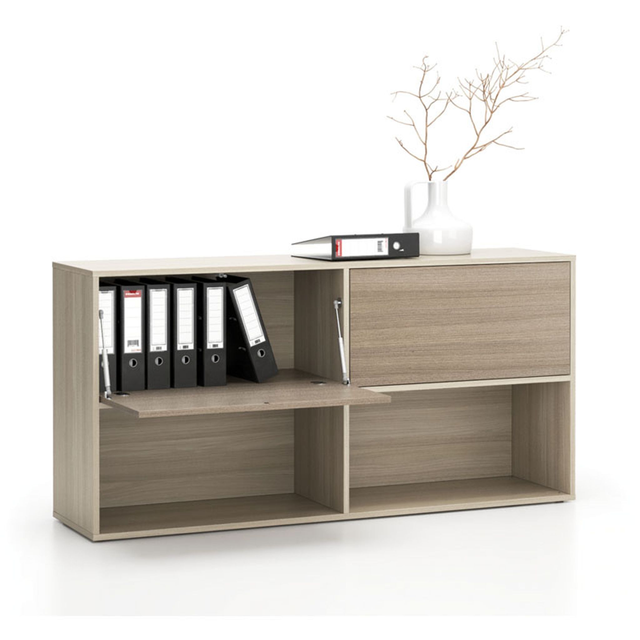Büroregal LAYERS, lang, 2 Boxen, 1582 x 400 x 777, Eiche natur / Eiche gebeizt