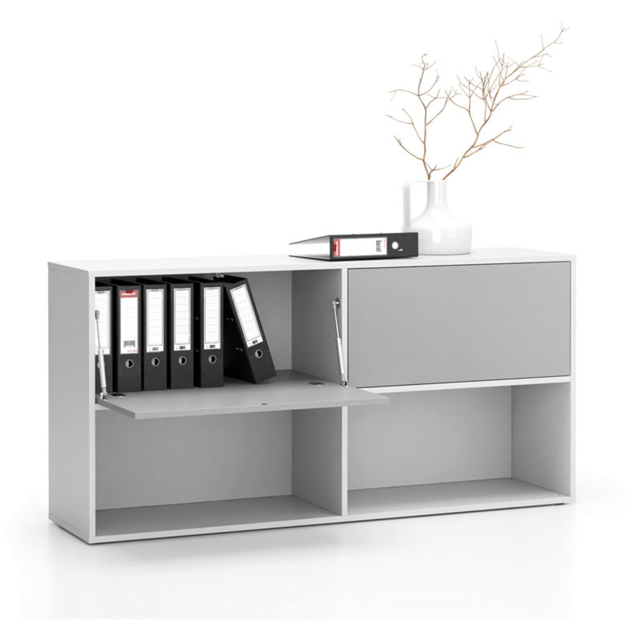 Büroregal LAYERS, lang, 2 Boxen, 1582 x 400 x 777, weiß / grau