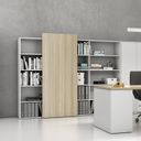 Büroregal mit Schiebefront BLOCK, 1600 x 400 x 1748 mm, Eiche natur/Graphit