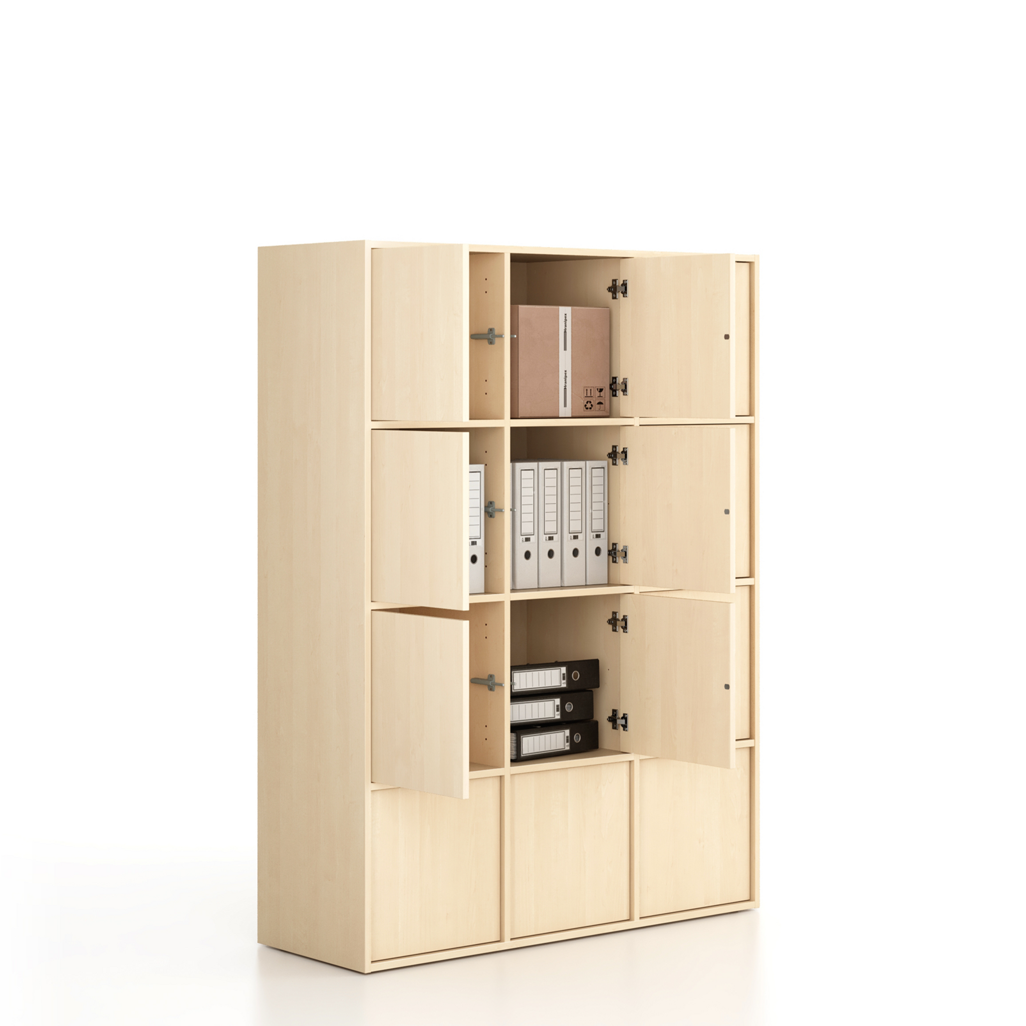 Büroschrank FRAME, 12x Türen, 1299 x 450 x 1735 mm, PUSH-lock, Birke