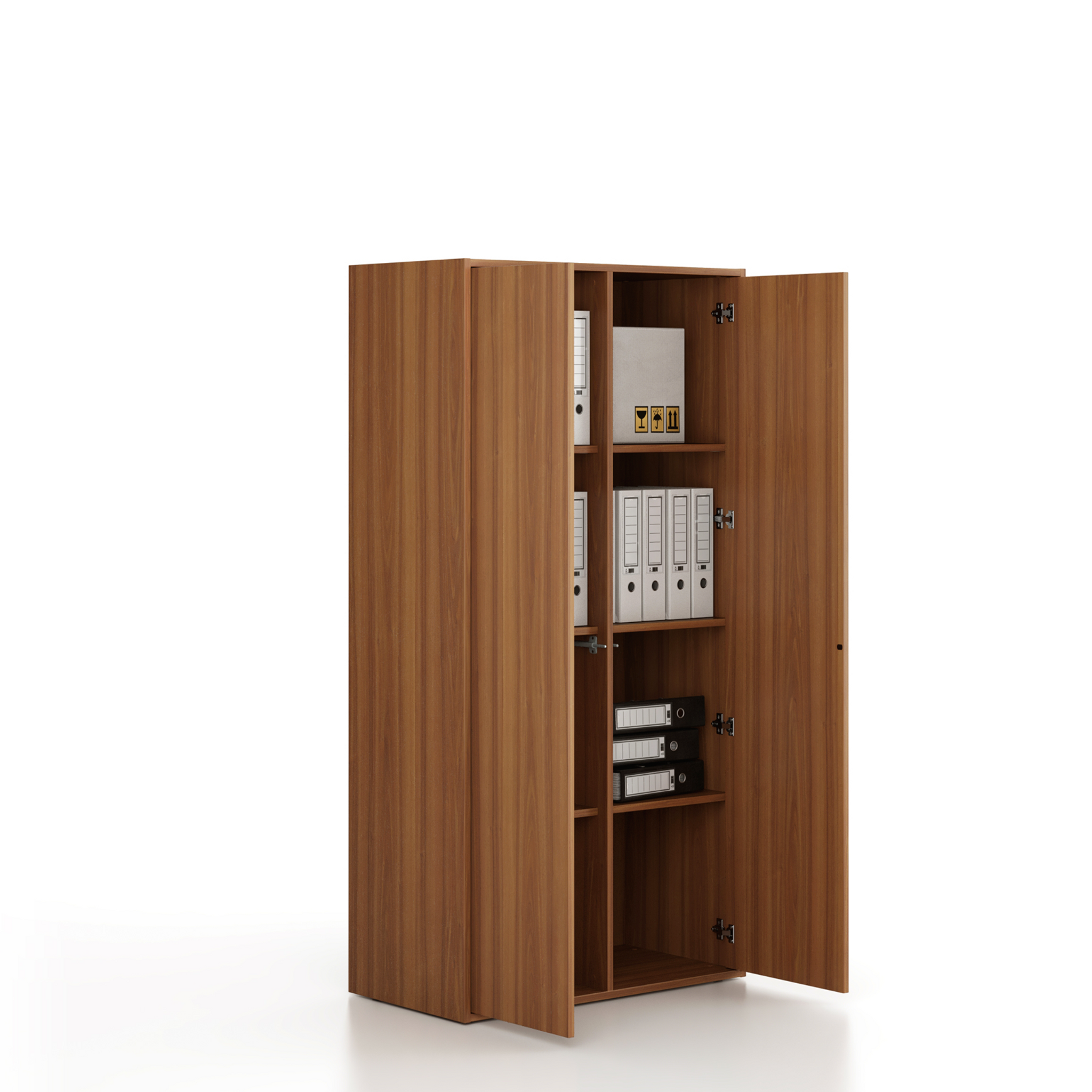 Büroschrank FRAME, niedrig, 2 Türen, 872 x 450 x 1735 mm, PUSH-lock, Nussbaum